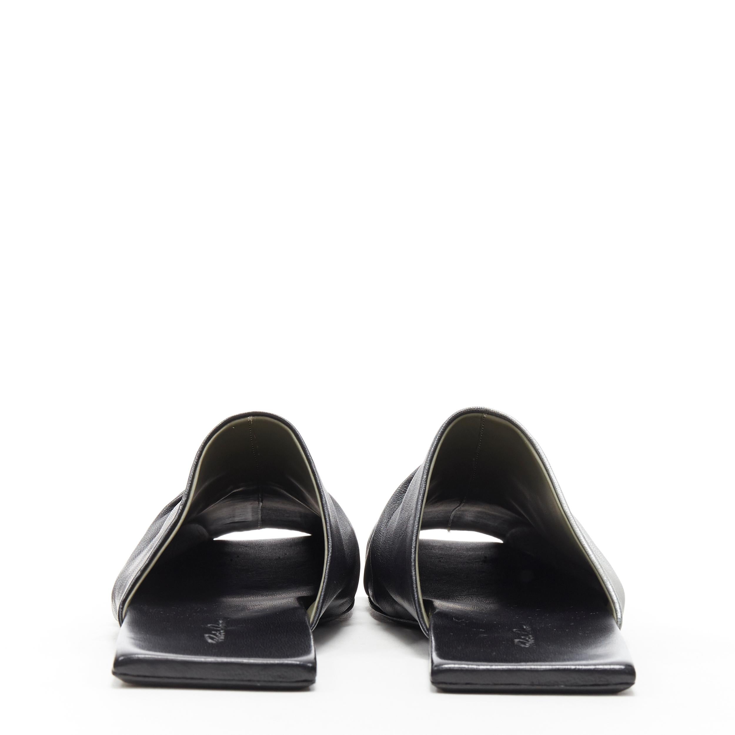De las mujeres nuevo RICK OWENS negro plata pintado cuero drapeado punta cuadrada pisos zapatilla EU37