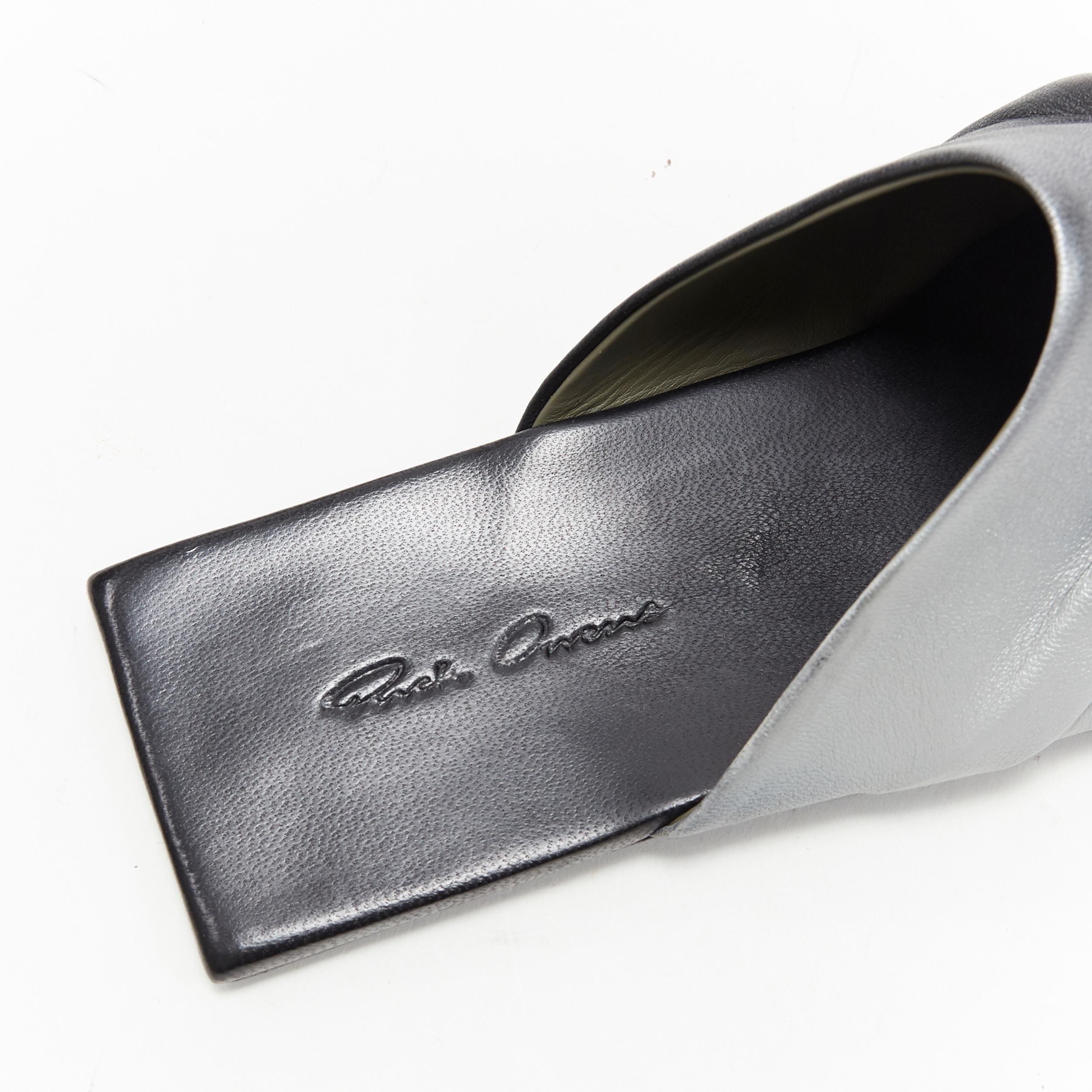 new RICK OWENS black silver painted leather draped square toe flats slipper EU37 1