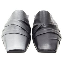new RICK OWENS black silver painted leather draped square toe flats slipper EU37