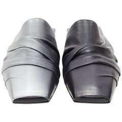 neu RICK OWENS schwarz silber lackiert Leder drapiert Quadrat Zehe Wohnungen Hausschuhe EU37