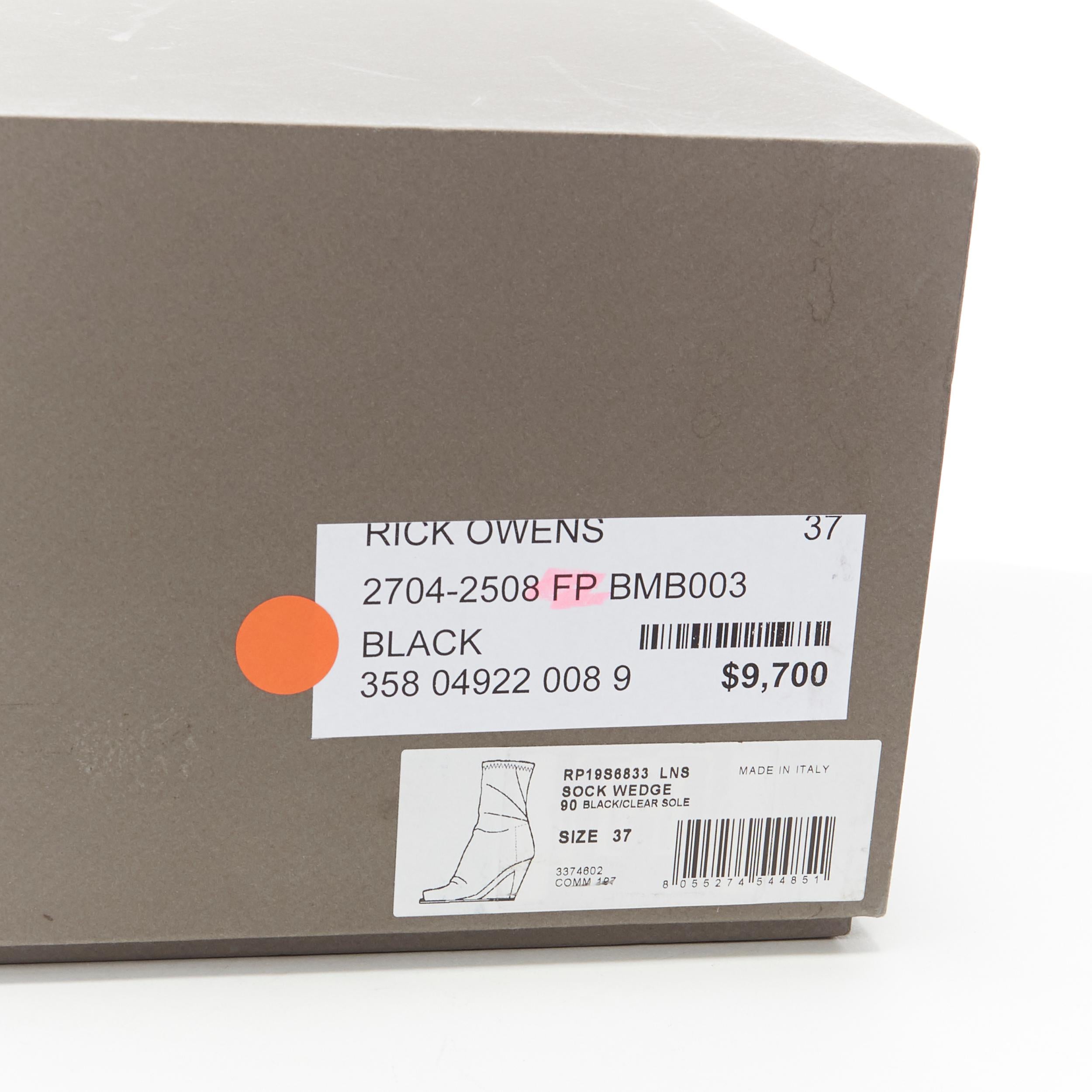 new RICK OWENS black soft leather square slit toe clear wedge sock boot EU37 4