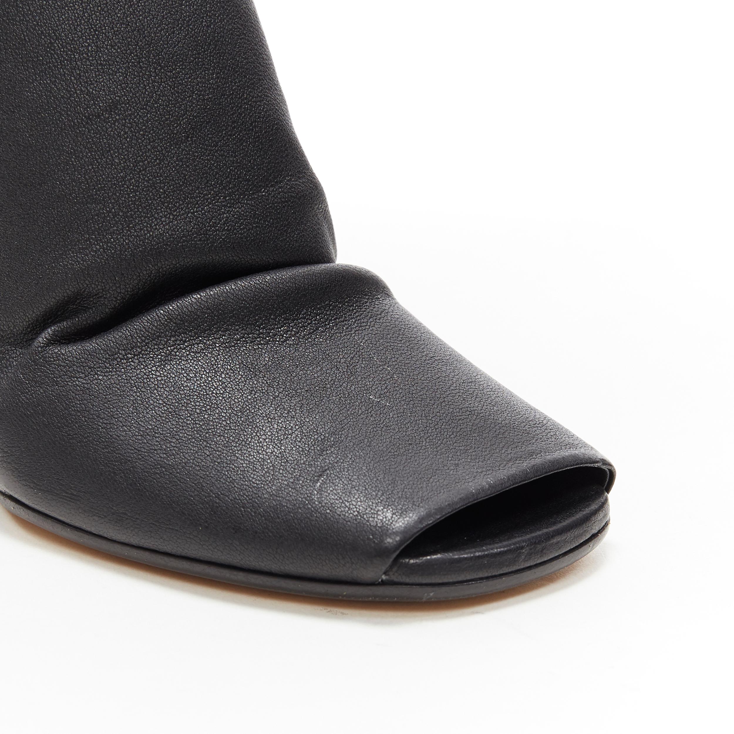 Women's new RICK OWENS black soft leather square slit toe clear wedge sock boot EU37