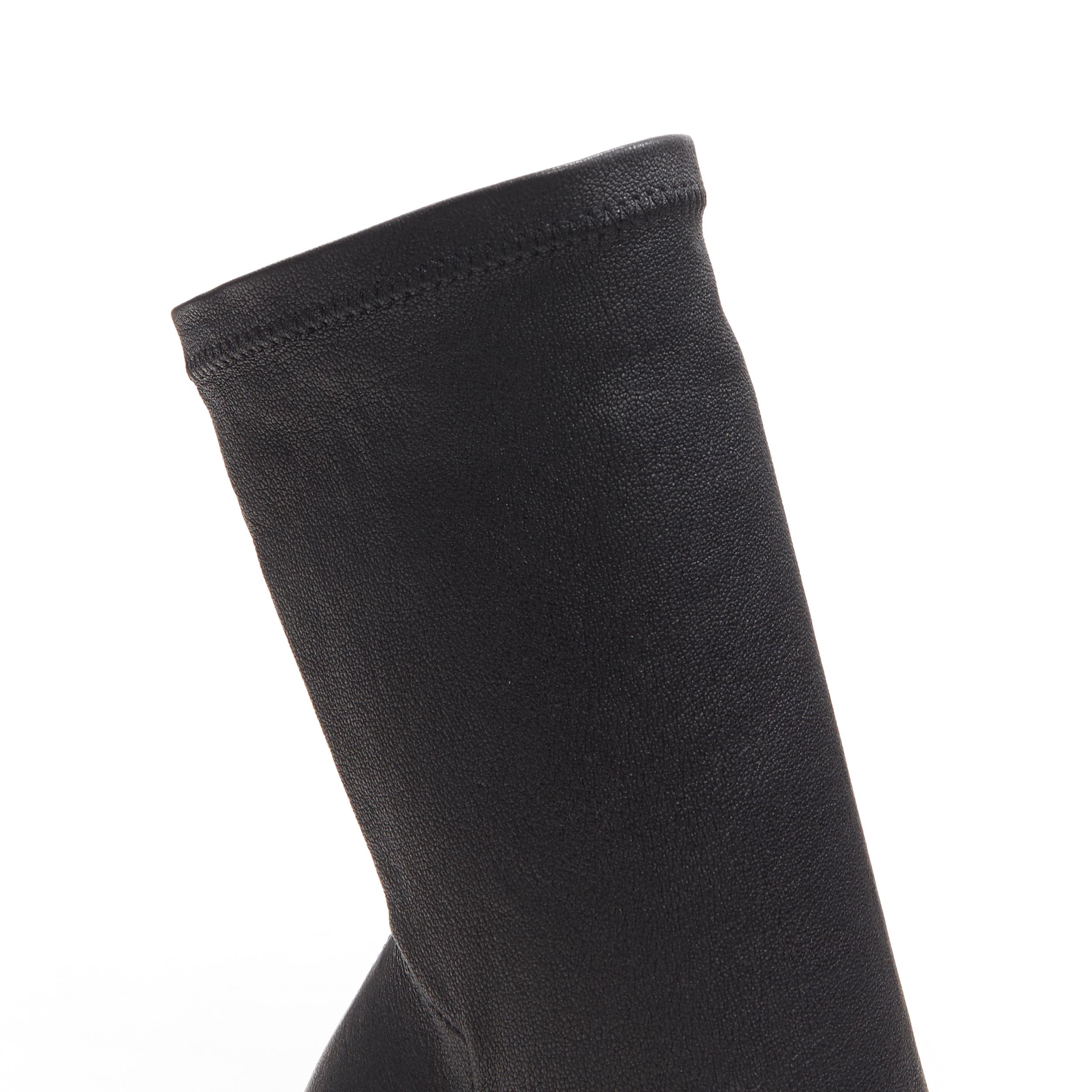 nuovo Rick Owens nero, pelle elasticizzata, punta quadrata con zeppa chiara, stivale a calzino EU36 5