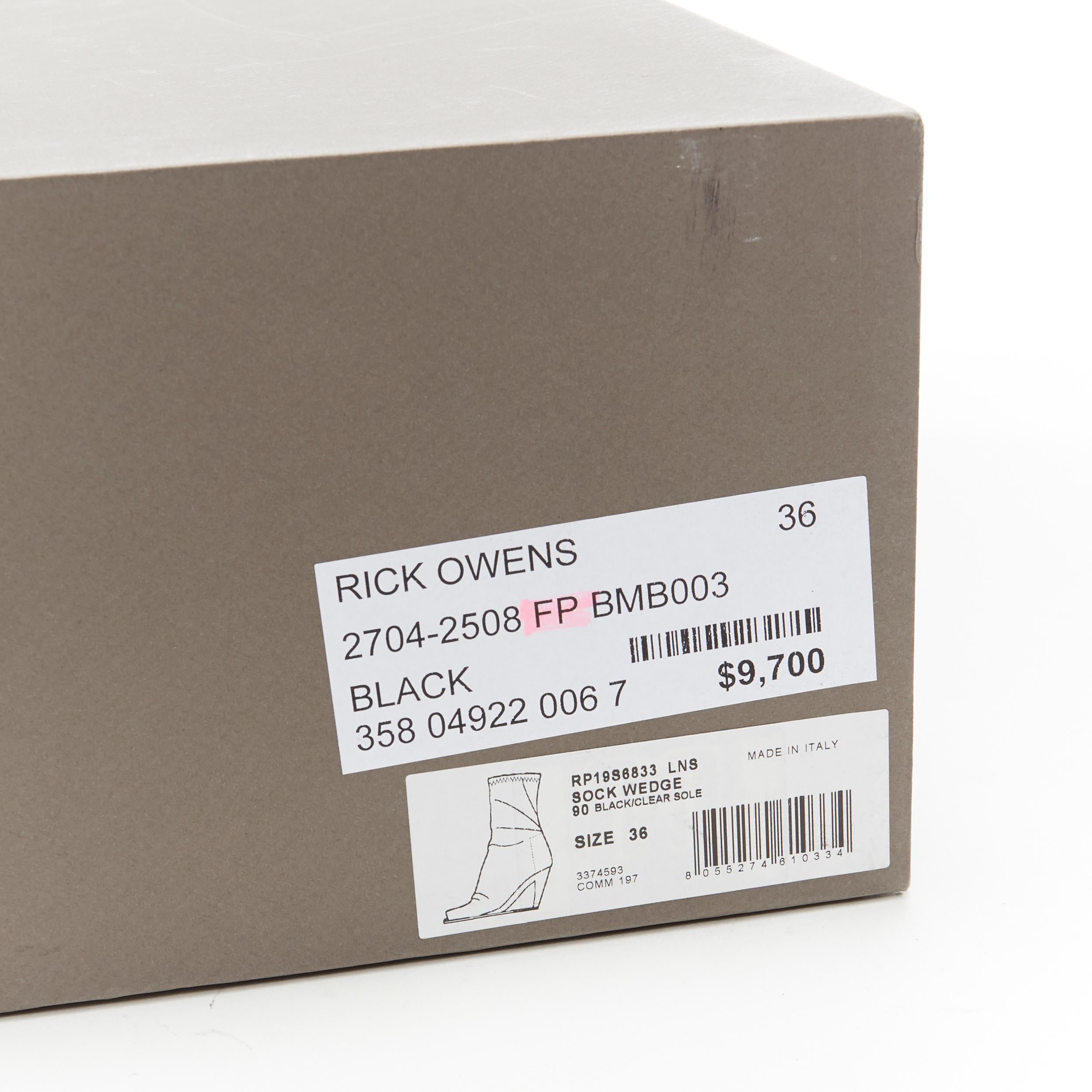 nuovo Rick Owens nero, pelle elasticizzata, punta quadrata con zeppa chiara, stivale a calzino EU36 7
