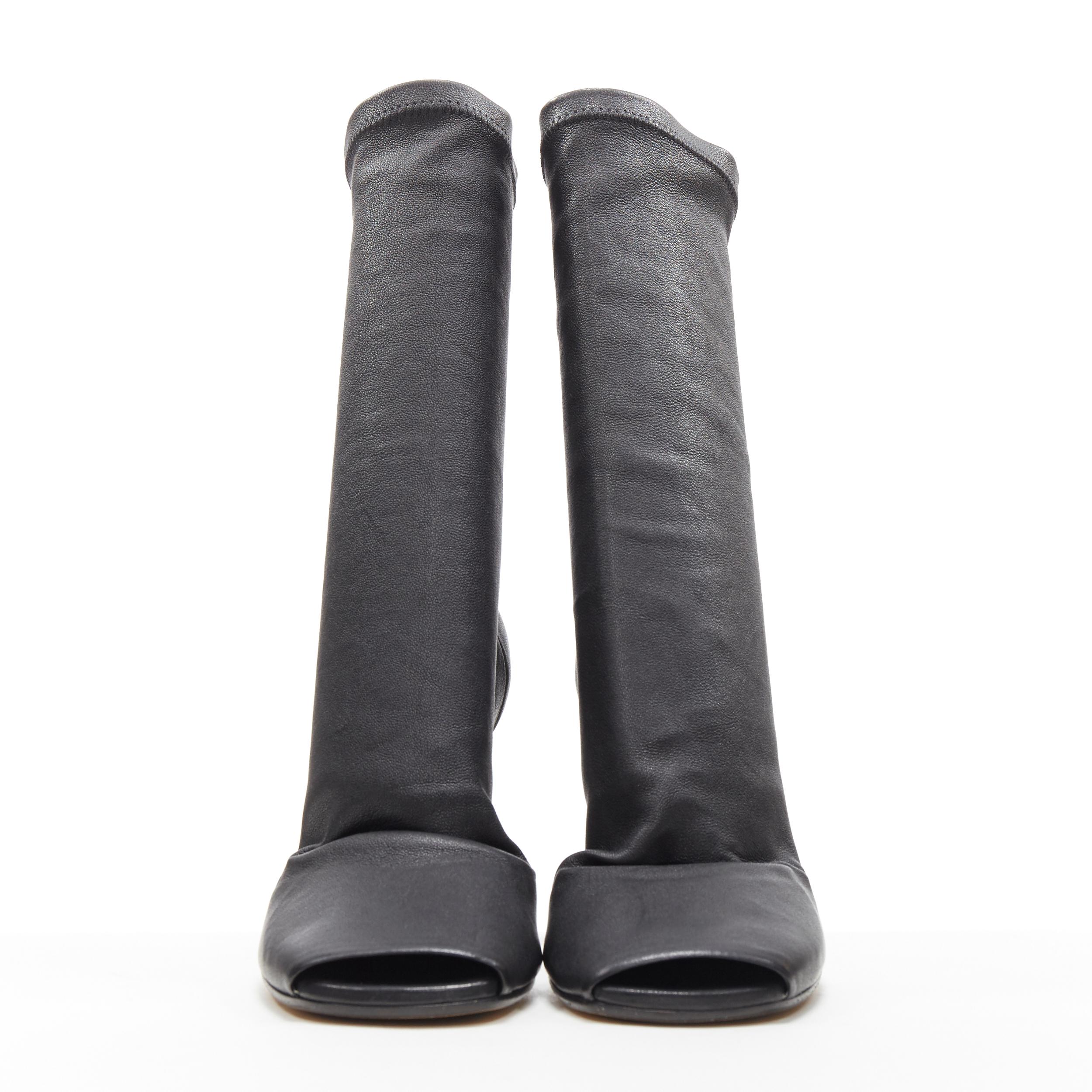 Nero nuovo Rick Owens nero, pelle elasticizzata, punta quadrata con zeppa chiara, stivale a calzino EU36