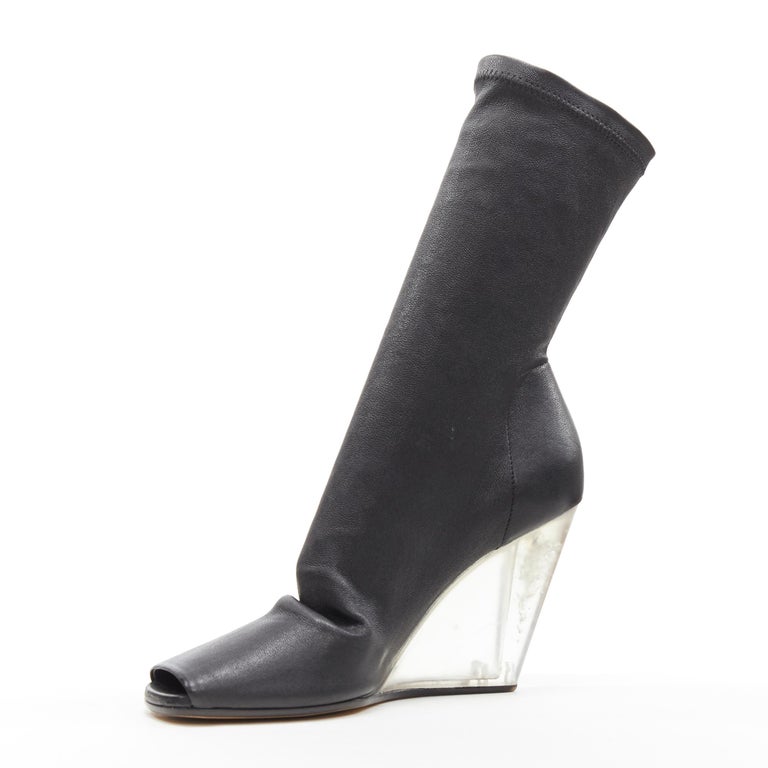 new RICK OWENS black stretch leather square slit toe clear wedge sock boot  EU36 For Sale at 1stDibs | slit sock