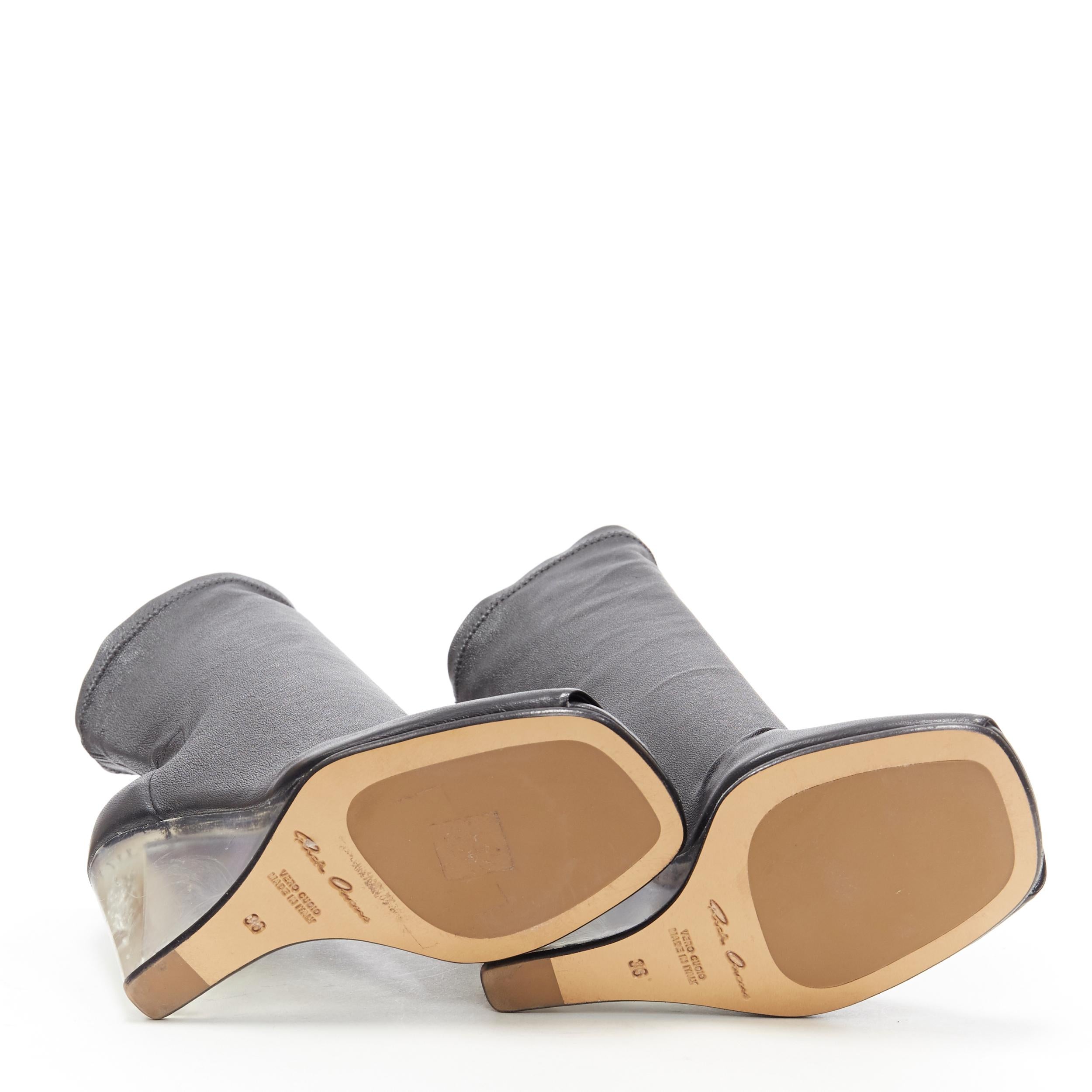 nuovo Rick Owens nero, pelle elasticizzata, punta quadrata con zeppa chiara, stivale a calzino EU36 1