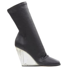 RICK OWENS Schwarzer Stretch-Lederstiefel mit quadratischem Schlitz am Zehenbereich EU36
