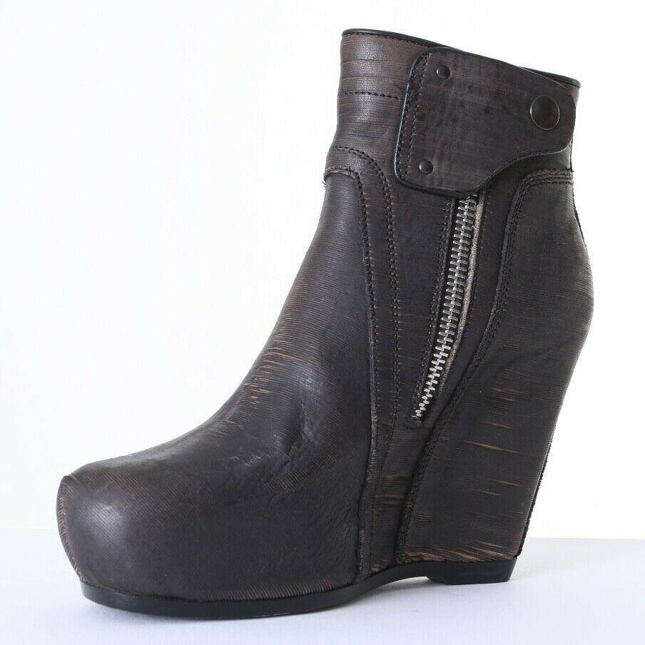 new RICK OWENS brown slashed leather classic wedge zip ankle boots EU36 US6 UK3 In Good Condition In Hong Kong, NT