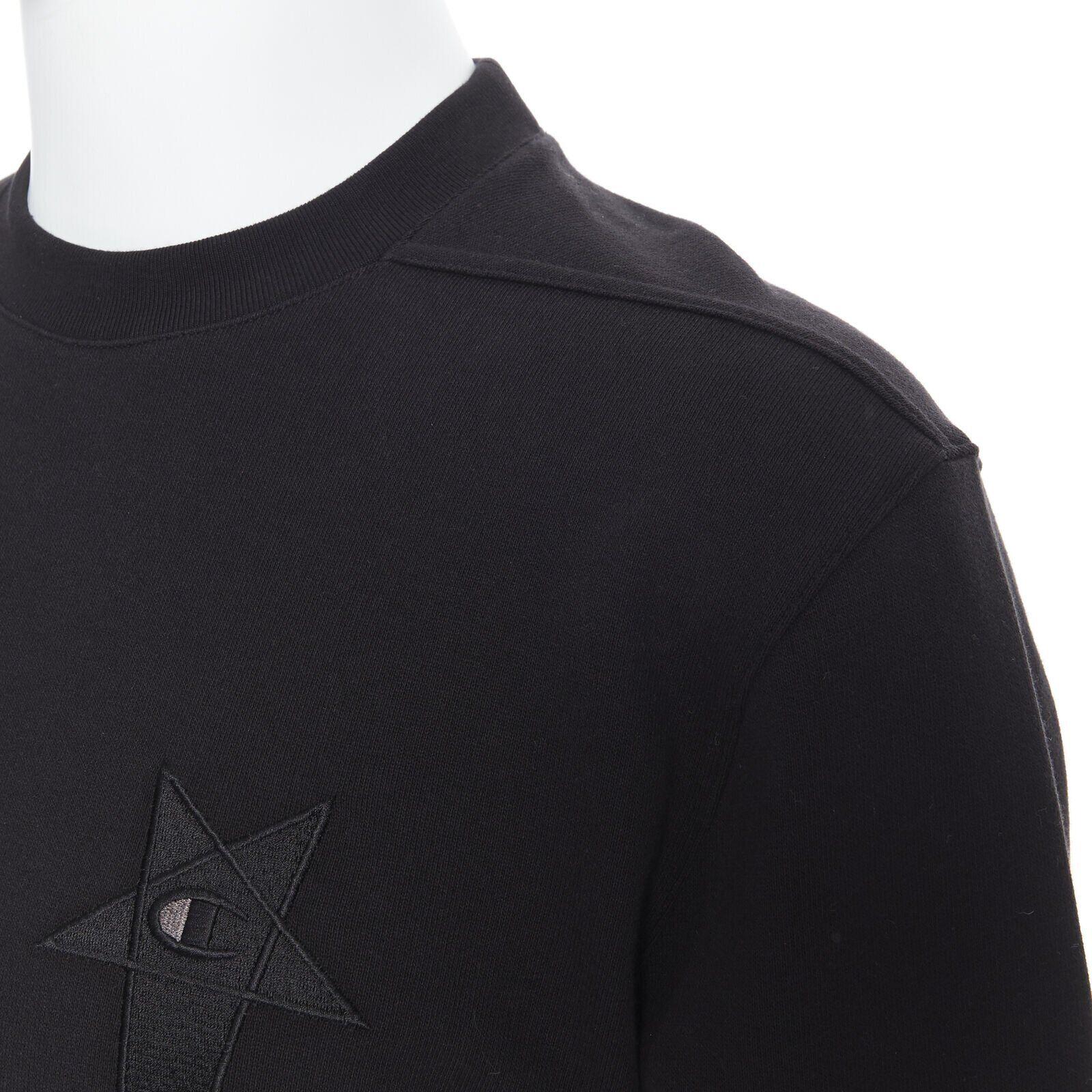 new RICK OWENS CHAMPION 2020 Tecuatl Black Pentagram Star embroidered sweater M For Sale 2