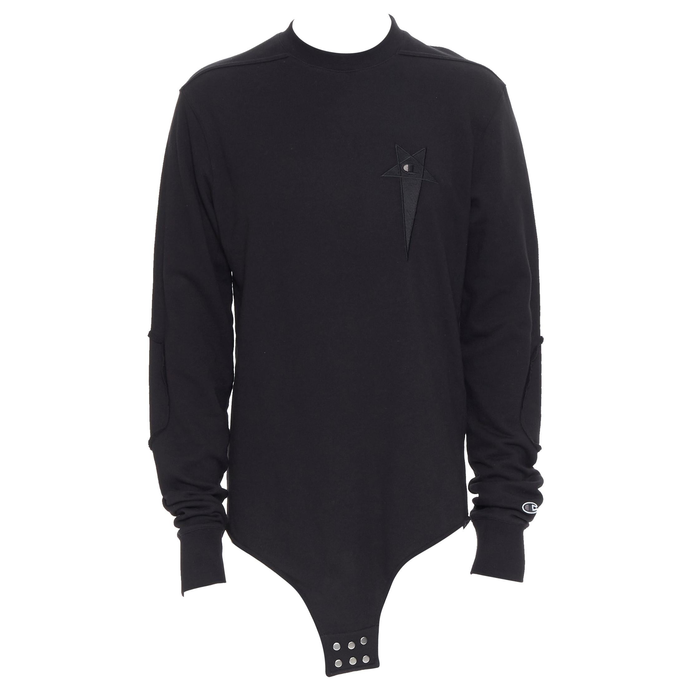 new RICK OWENS CHAMPION SS20 Tecuatl Black Pentagram embroidered sweater S