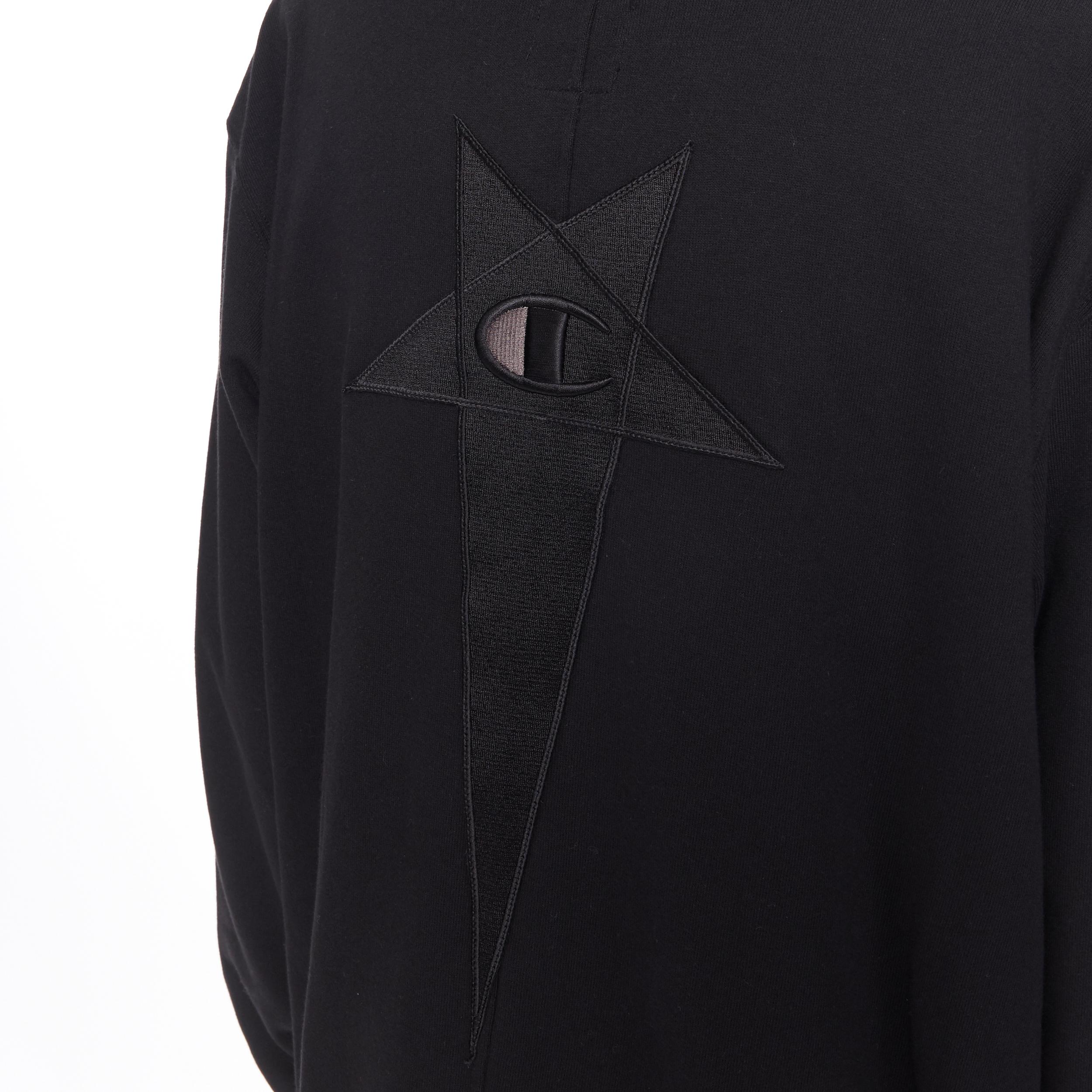 new RICK OWENS CHAMPION SS20 Tecuatl Black Pentagram oversized sweater hoodie S 3