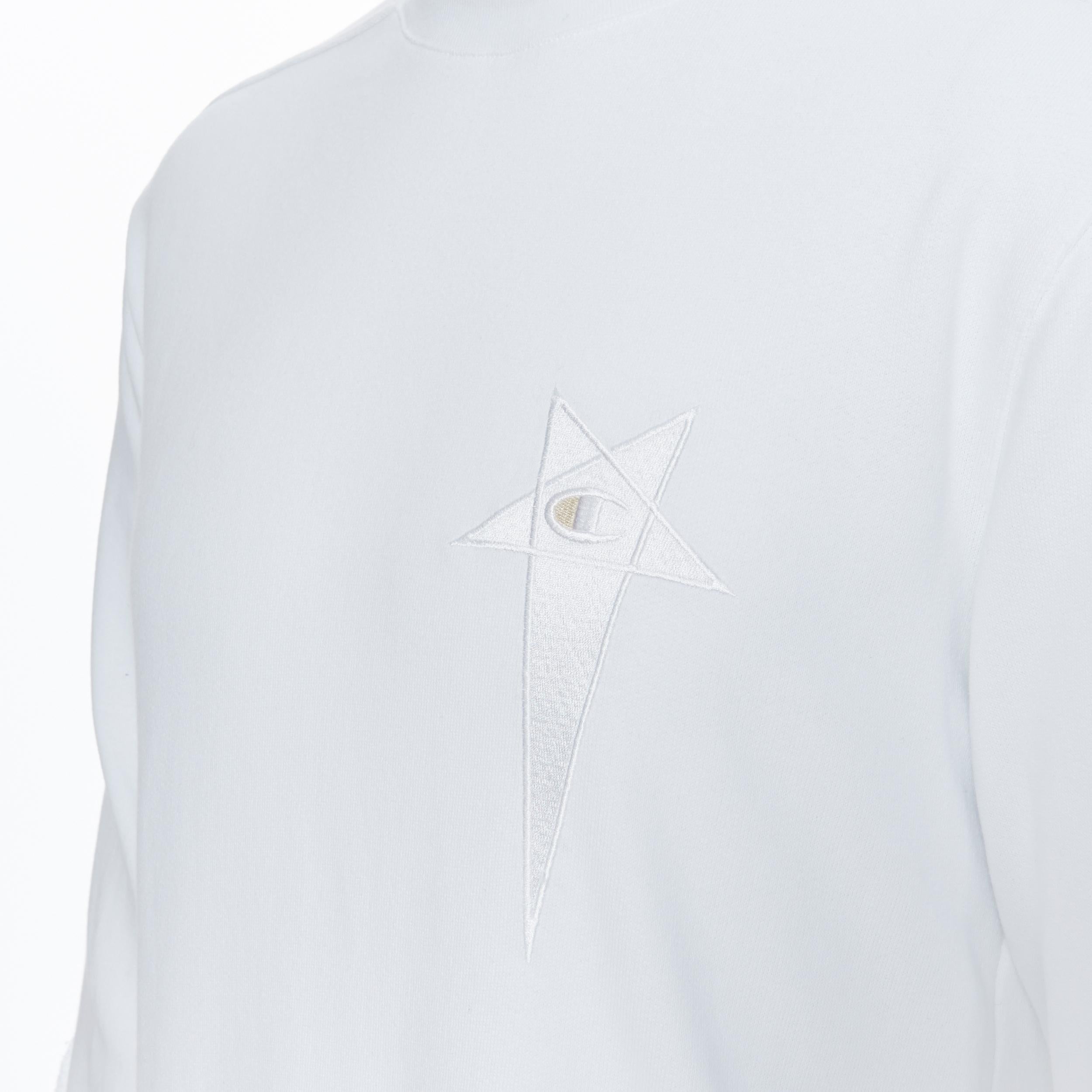 Men's new RICK OWENS CHAMPION SS20 Tecuatl Milk White Pentagram embroidered sweater M