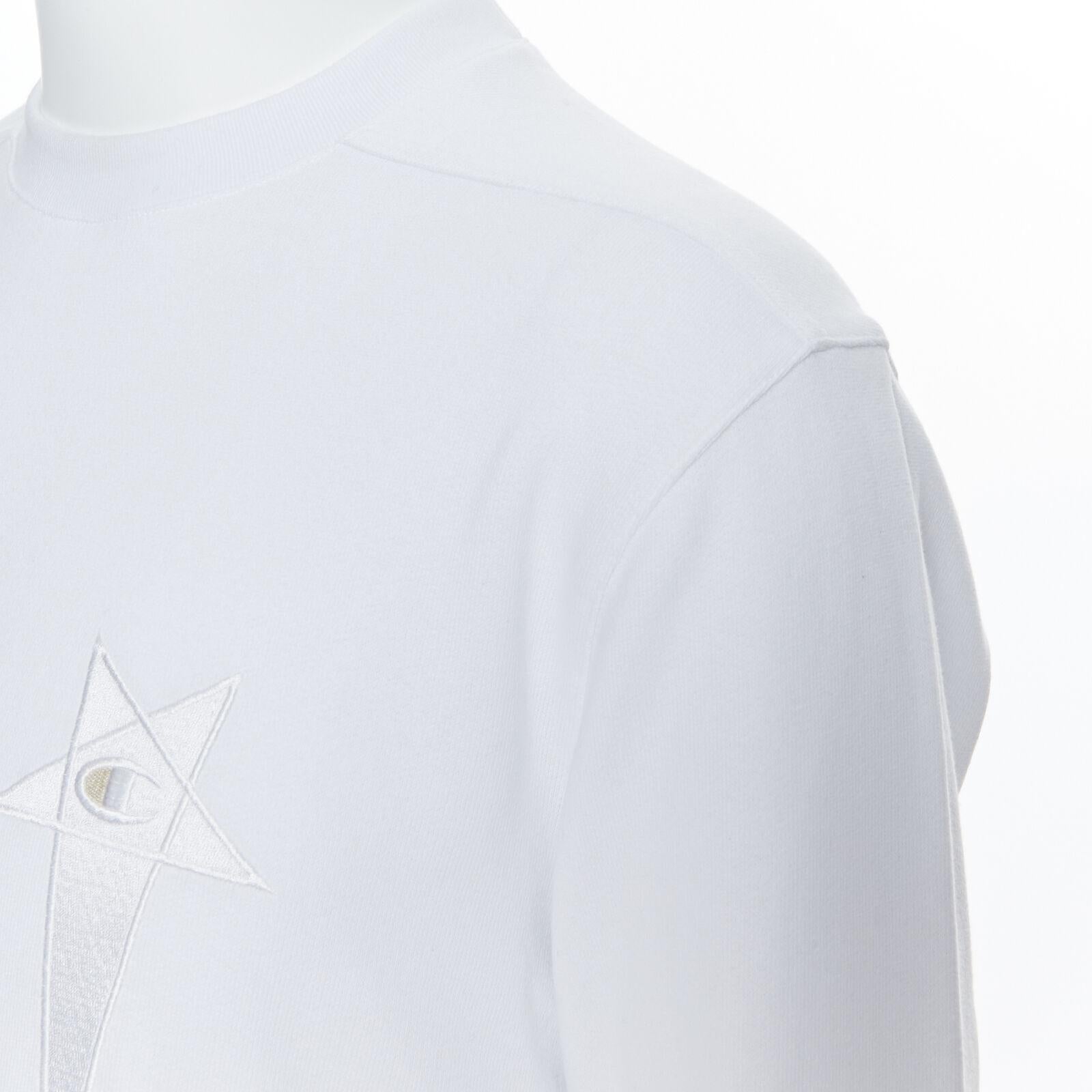 new RICK OWENS CHAMPION SS20 Tecuatl White Pentagram embroidered snap sweater M For Sale 2