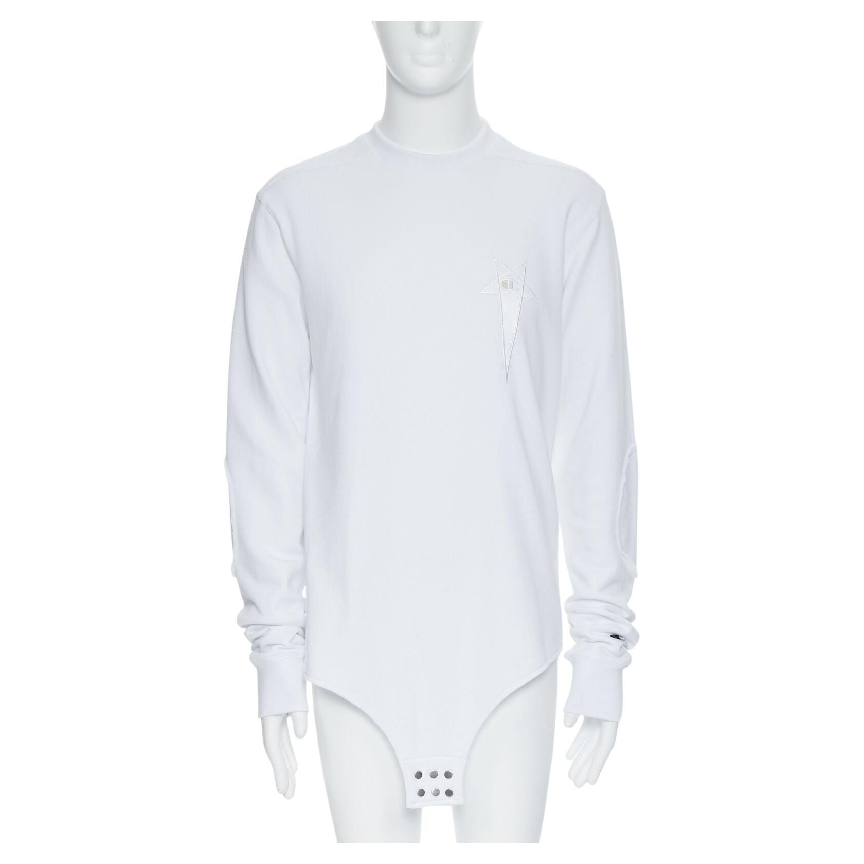 new RICK OWENS CHAMPION SS20 Tecuatl White Pentagram embroidered snap sweater M For Sale