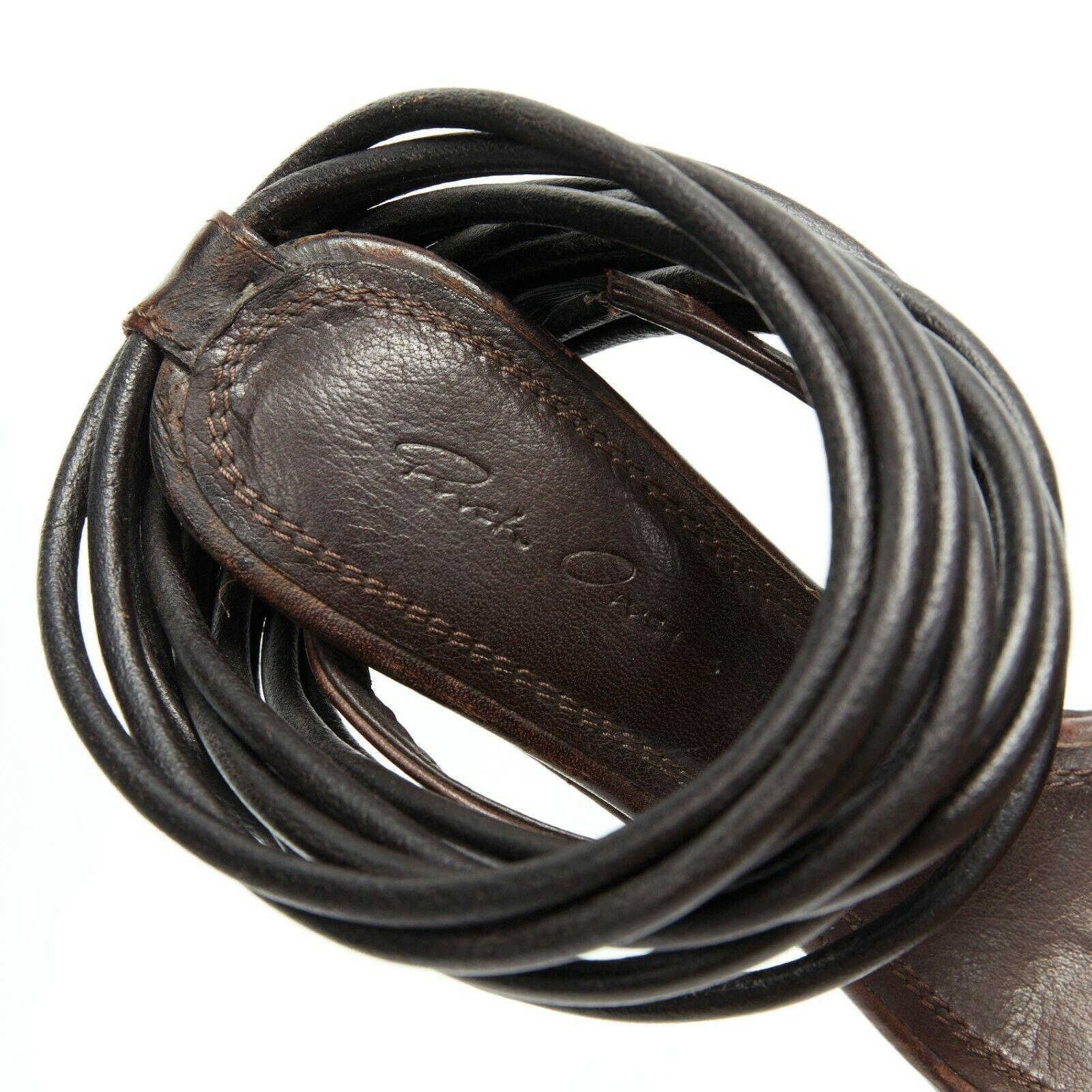 new RICK OWENS distressed brown leather multi strap wedge heel slip on mule EU36 3