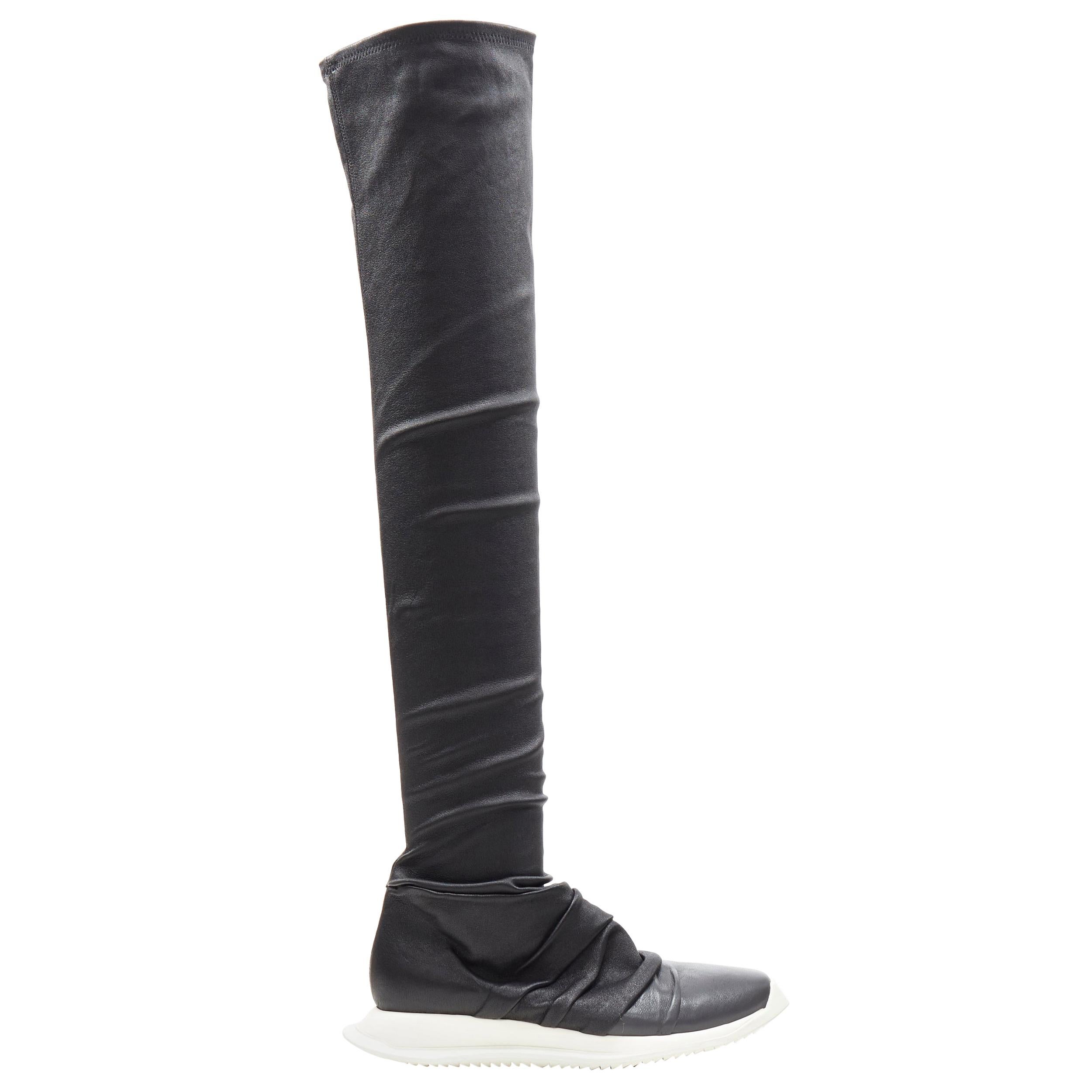 new RICK OWENS Draped Olique Runner Stocking black knee high sneaker boots EU37