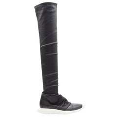 new RICK OWENS Draped Olique Runner Stocking black knee high sneaker boots EU37