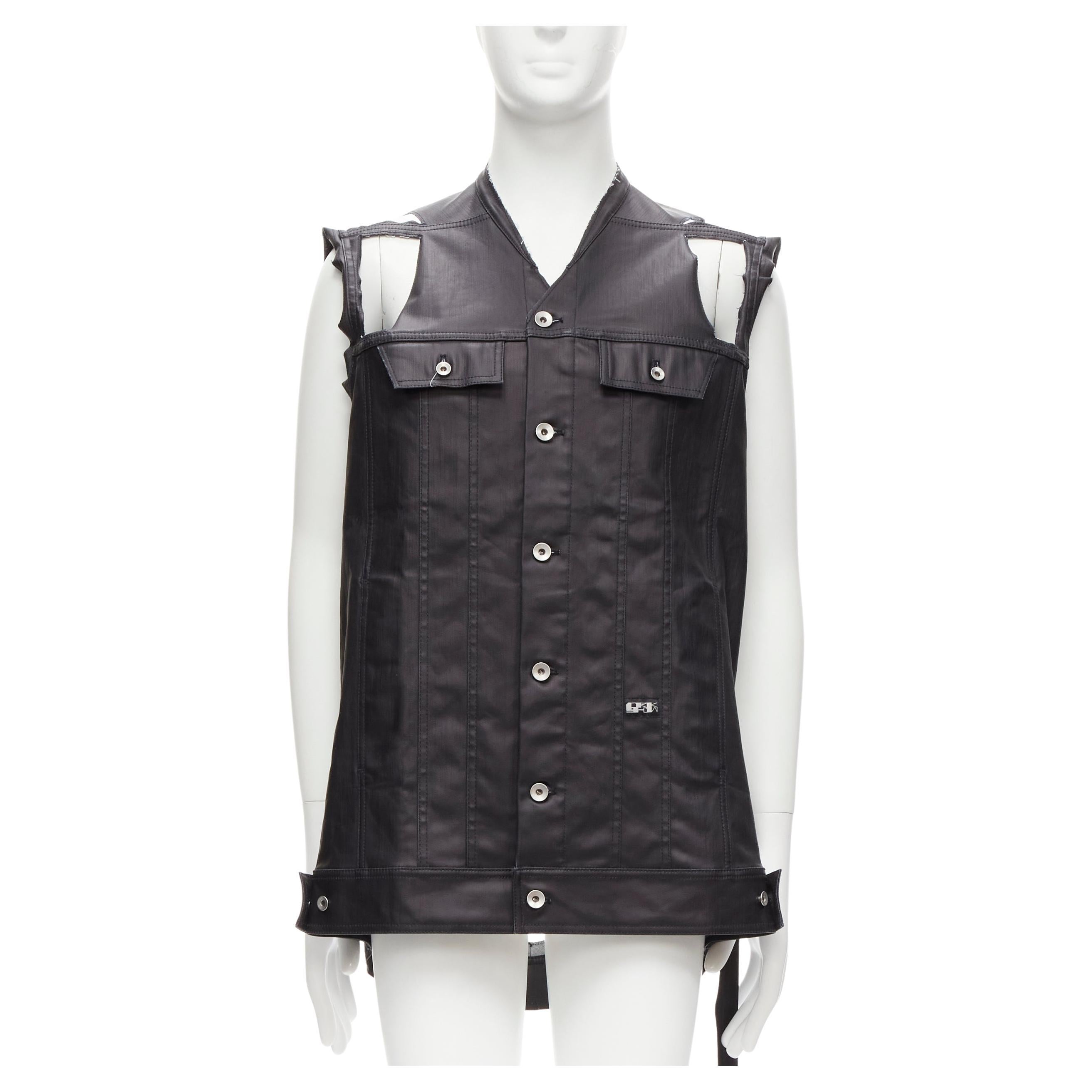 new RICK OWENS DRKSHDW Jumbo Trucker black coated denim deconstructed vest M