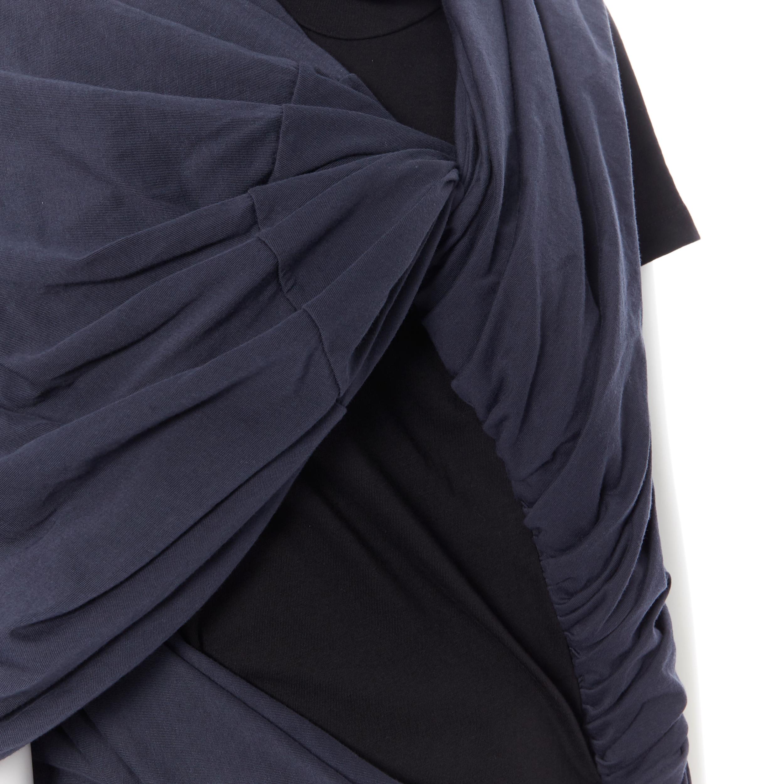 Women's new RICK OWENS DRKSHDW navy black high neck bundle short sleeve tshirt top XS For Sale
