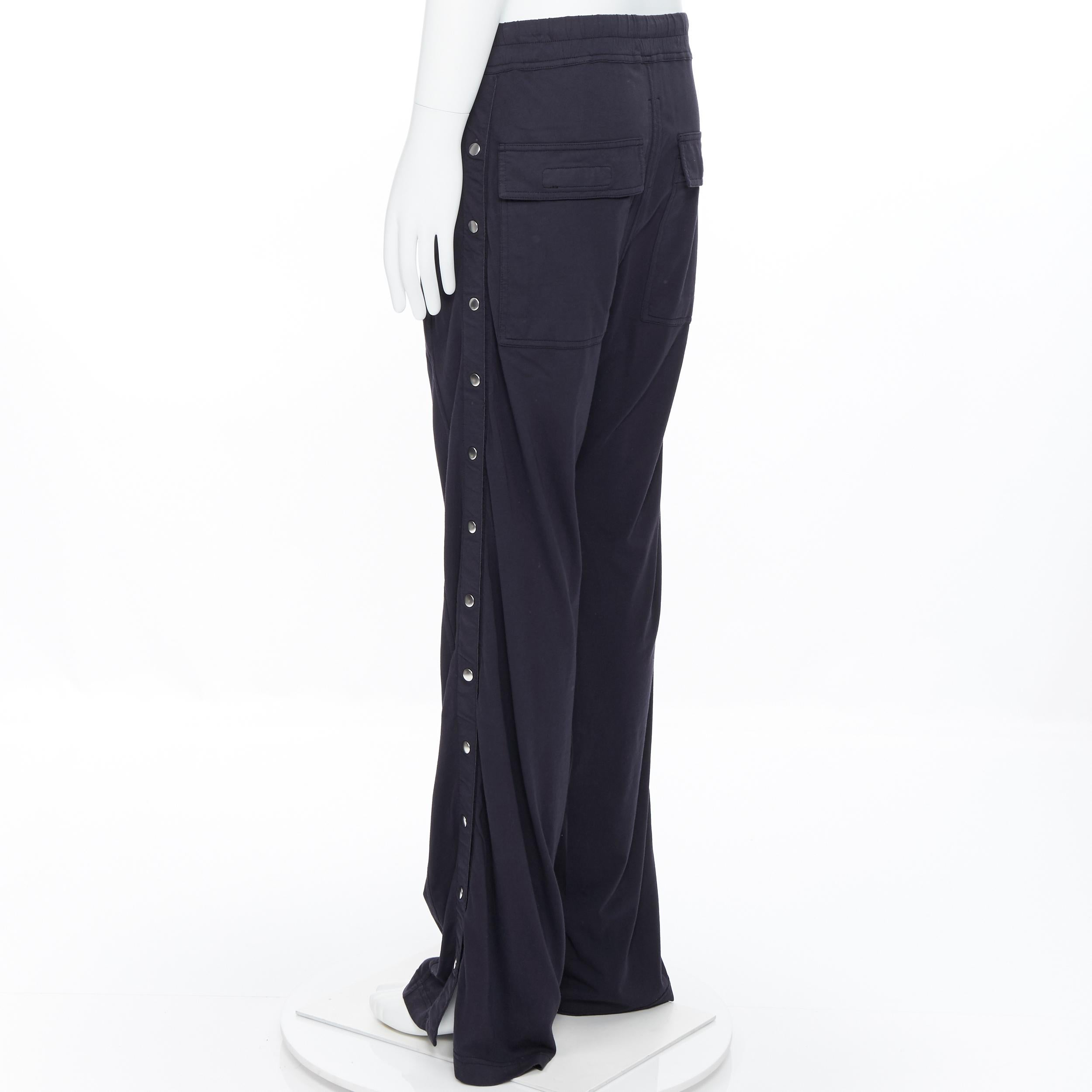 Black new RICK OWENS DRKSHDW Pusher snap button drawstring light cotton wide pants XS