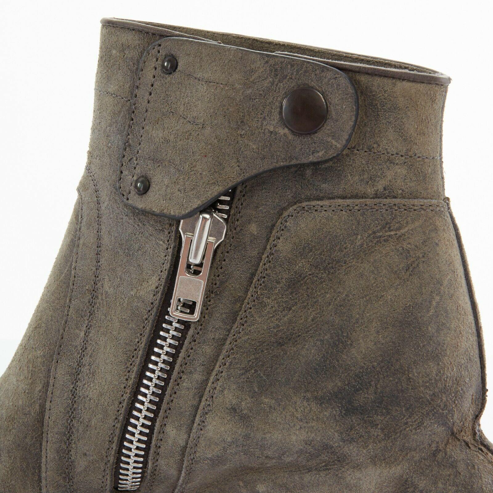 new RICK OWENS grey distressed leather angular sculpted wedge bootie heel EU40 4