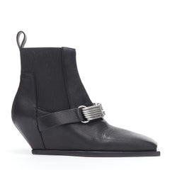 new RICK OWENS Runway black Larry chain square toe wedge ankle boot EU38