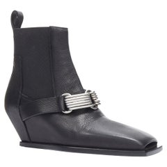 new RICK OWENS Runway black Larry chain square toe wedge ankle boot EU38
