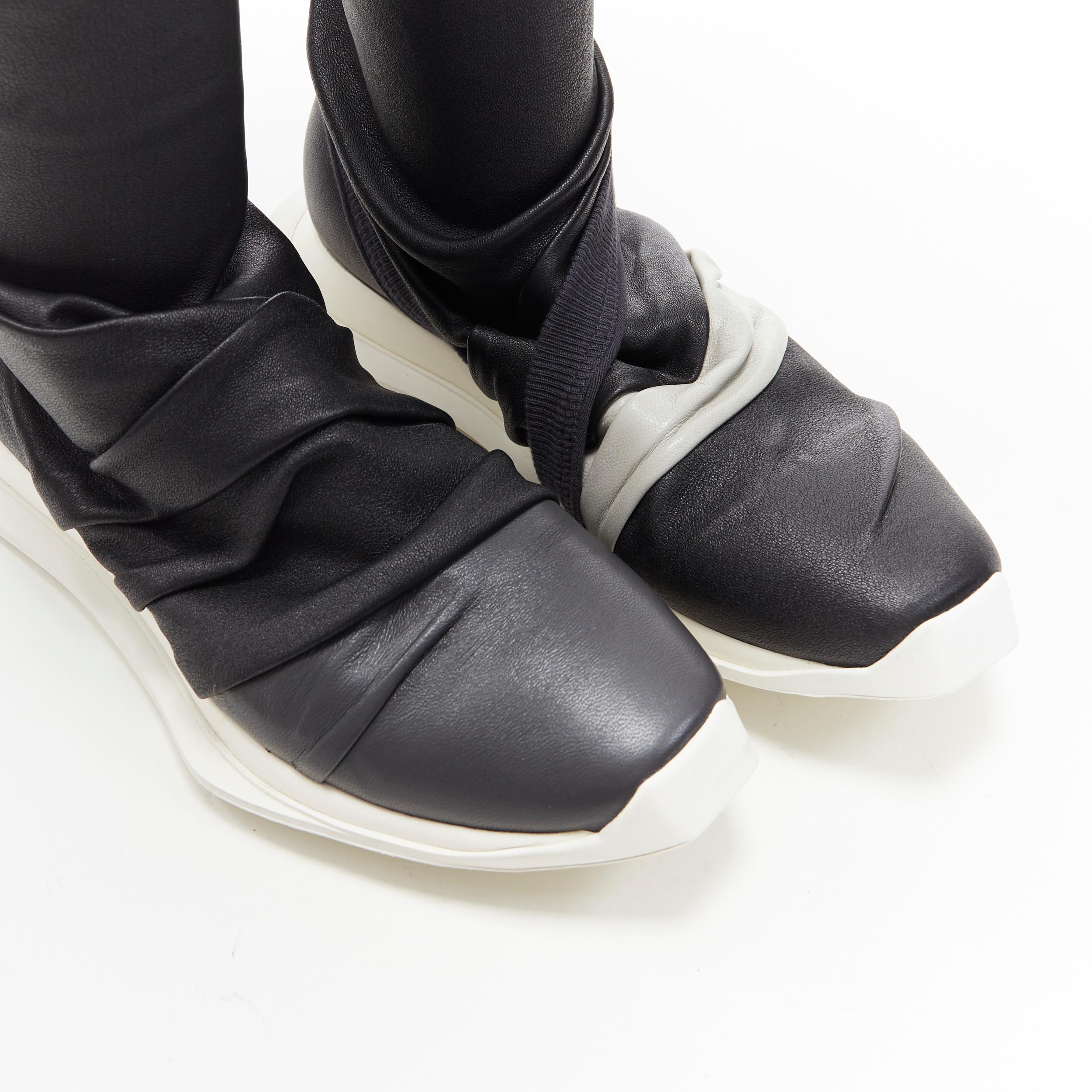 nuevo RICK OWENS Runway Drapeado oblicuo cuero elástico rodilla alta zapatilla EU35.5 4
