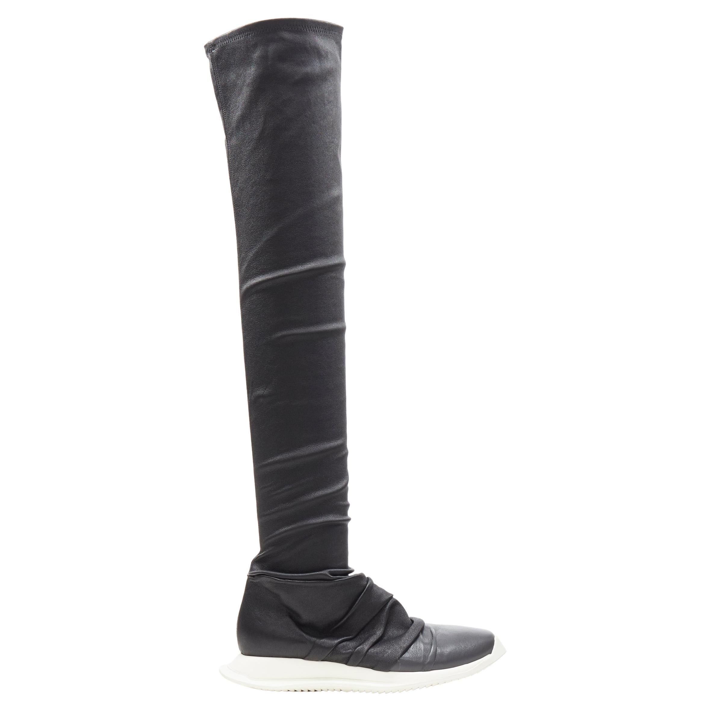 new RICK OWENS Runway Draped Oblique stretch leather knee high sneaker EU35.5