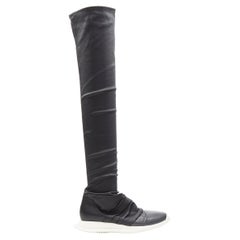 new RICK OWENS Runway Draped Oblique stretch leather knee high sneaker EU35.5