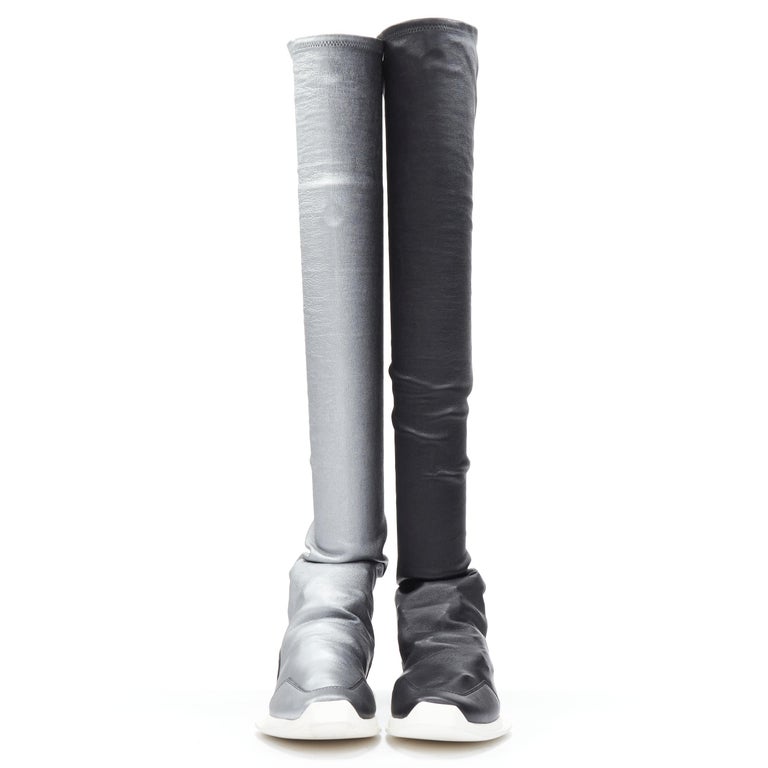 new RICK OWENS Runway New Runner Stretch silver black stocking boot sneaker  EU36 For Sale at 1stDibs