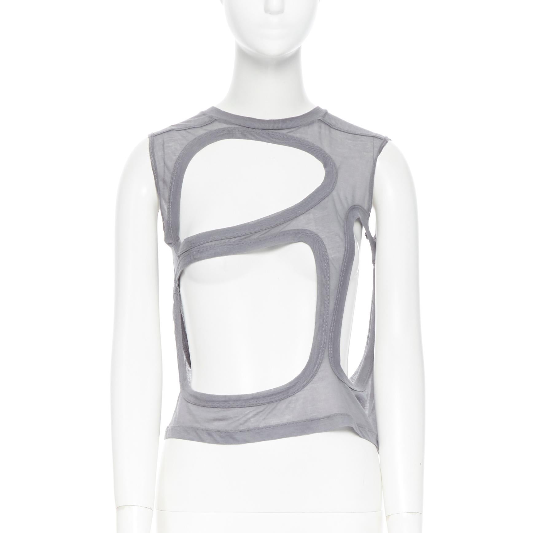 new RICK OWENS SS18 Dirt Membrane grey cotton holey cut out tank top IT38 XS
Brand: Rick Owens
Designer: Rick Owens
Collection: Spring Summer 2018
Model Name / Style: Membrane top
Material: Cotton
Color: Grey
Pattern: Solid
Extra Detail: Membrane