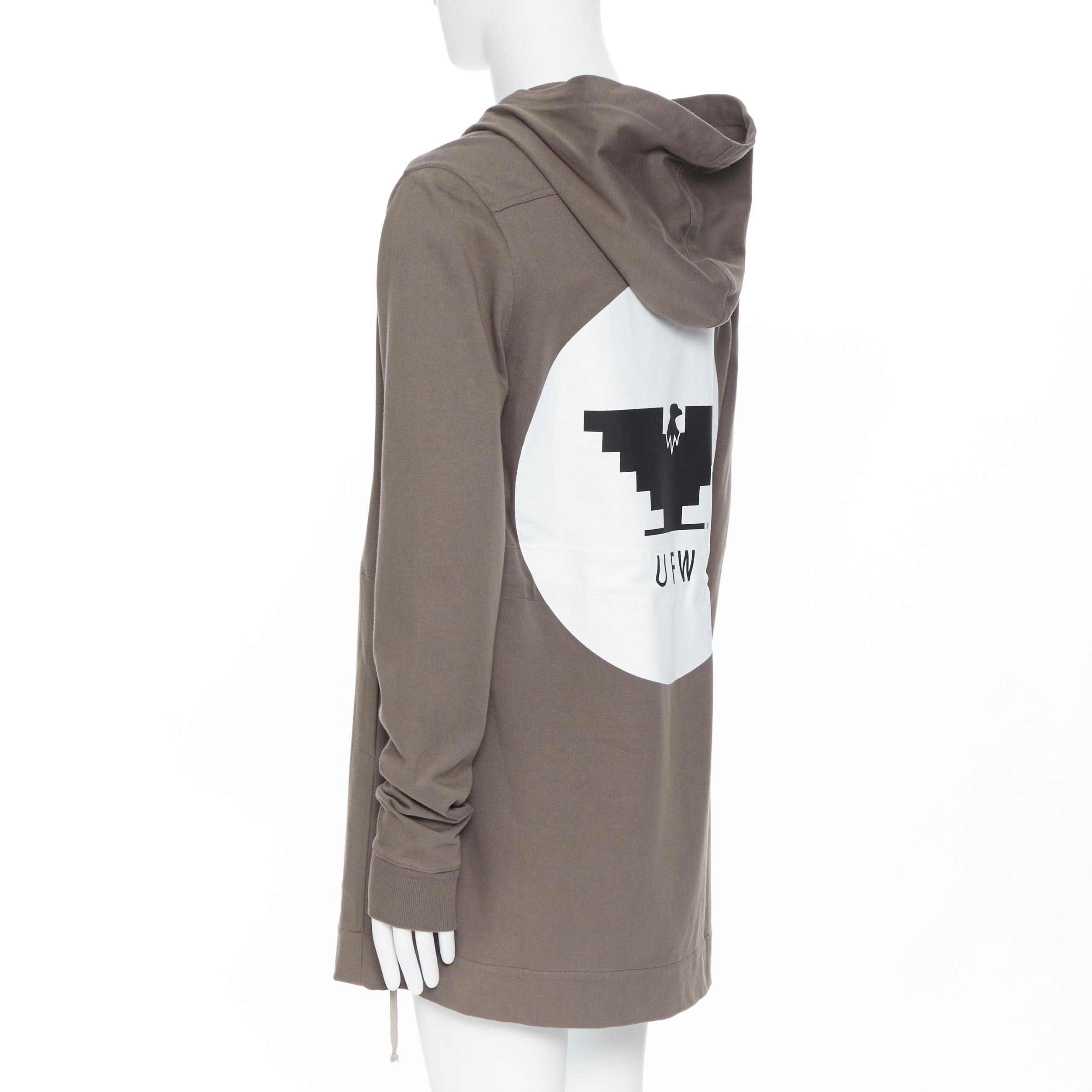 new RICK OWENS SS20 Tecualt dust grey zip front UFW print back long hoodie S In New Condition In Hong Kong, NT