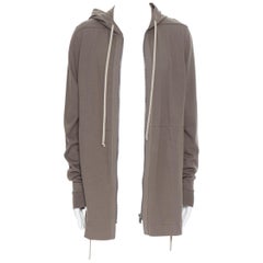 RICK OWENS F/S 20 Tecualt Staubgrauer langer Kapuzenpullover mit Reißverschluss vorne mit UFW-Druck S