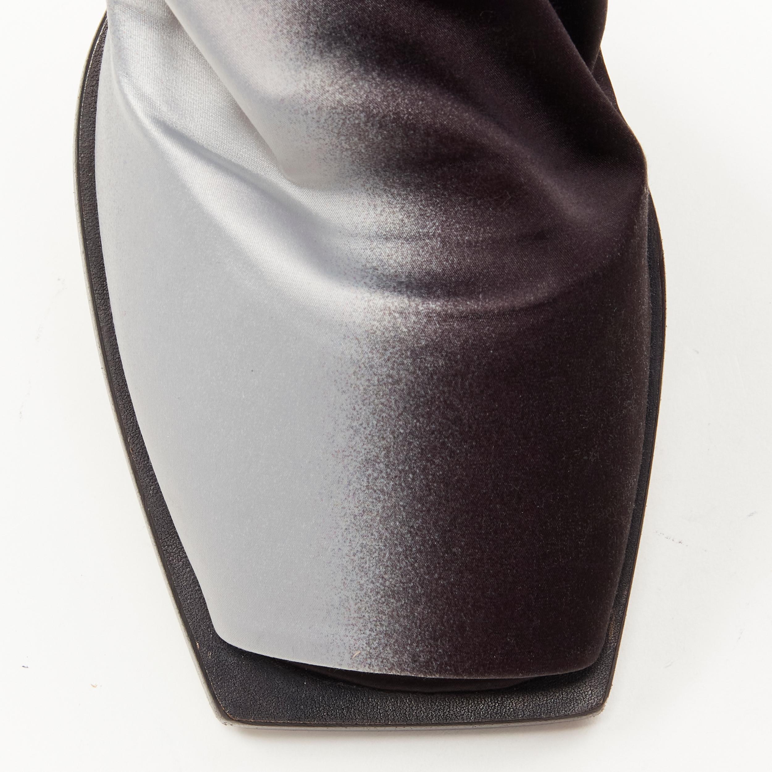Women's new RICK OWENS Stocking Wedge black silver gradient over knee peep heel EU37
