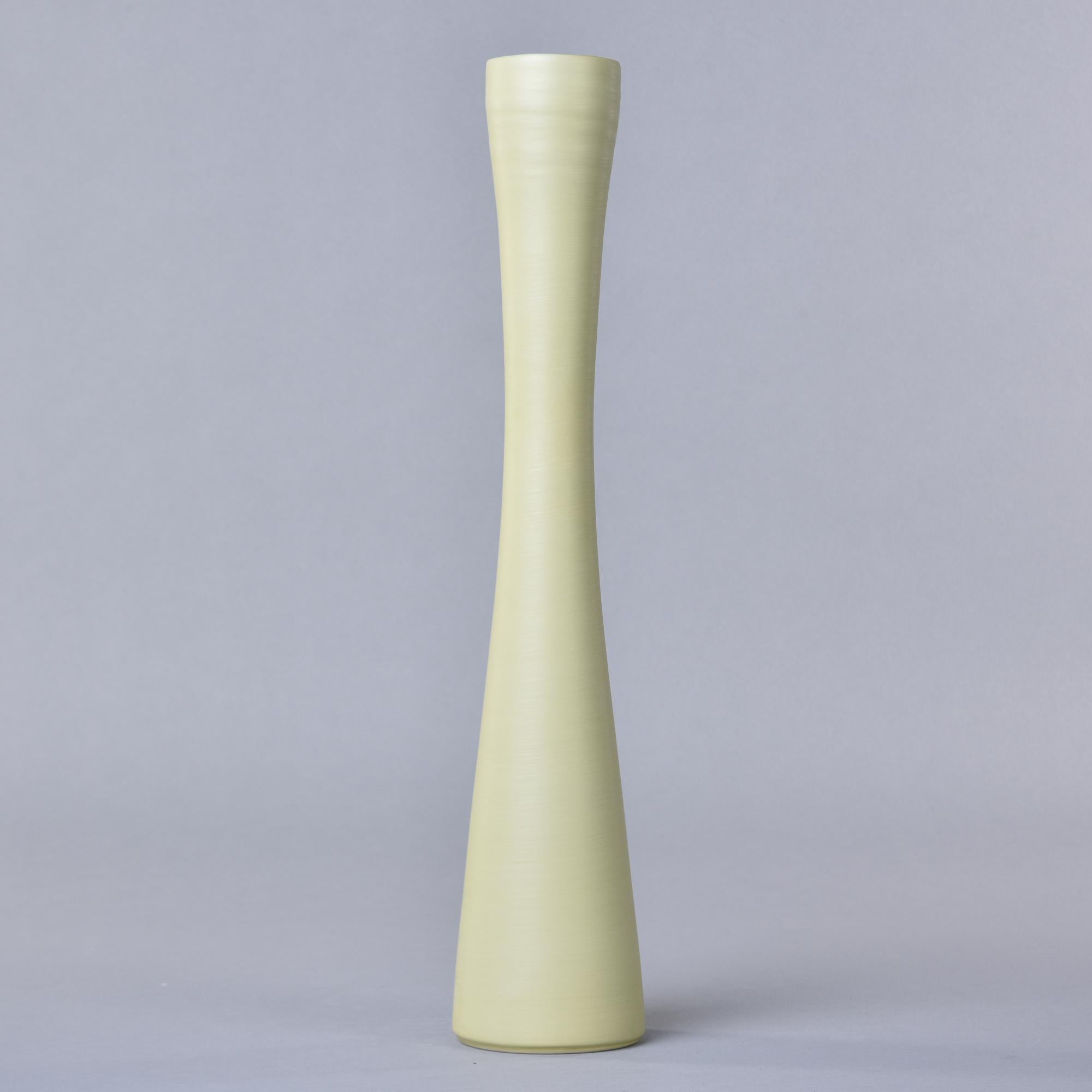 Mid-Century Modern New Rina Menardi Tall Ceramic Flute Vase in Light Pistachio For Sale