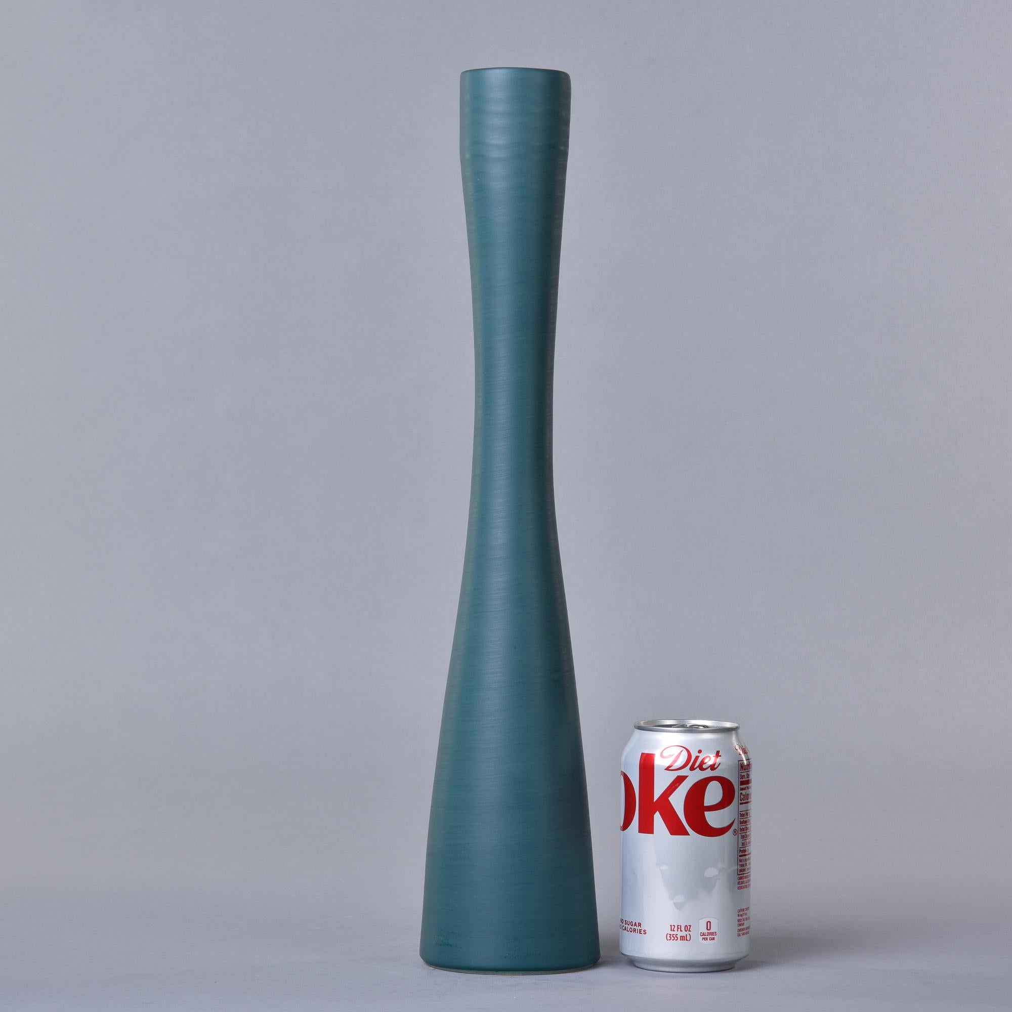 Mid-Century Modern New Rina Menardi Tall Flute Vase in Dark Mint Glaze For Sale