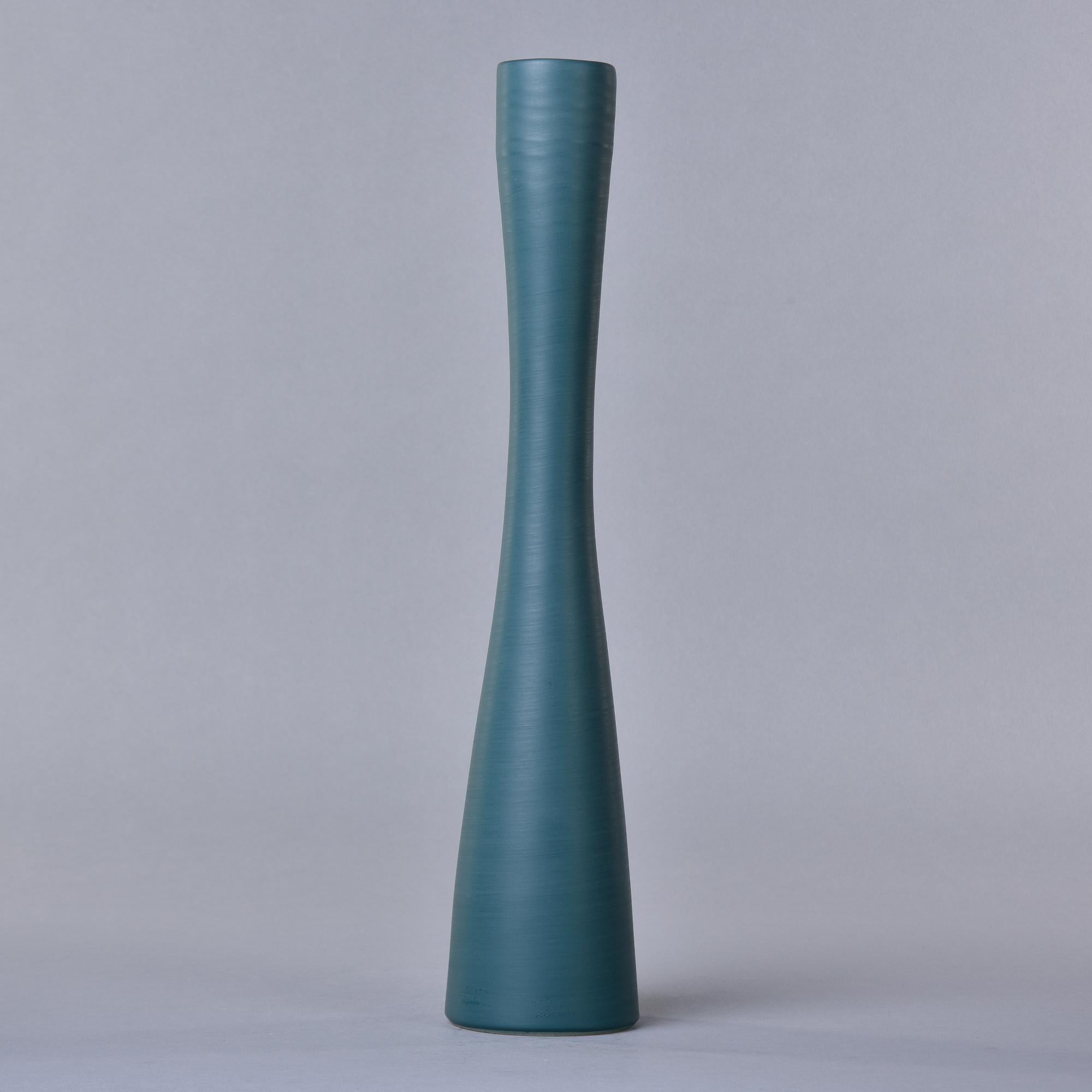 Mid-Century Modern New Rina Menardi Tall Flute Vase in Dark Mint Glaze For Sale