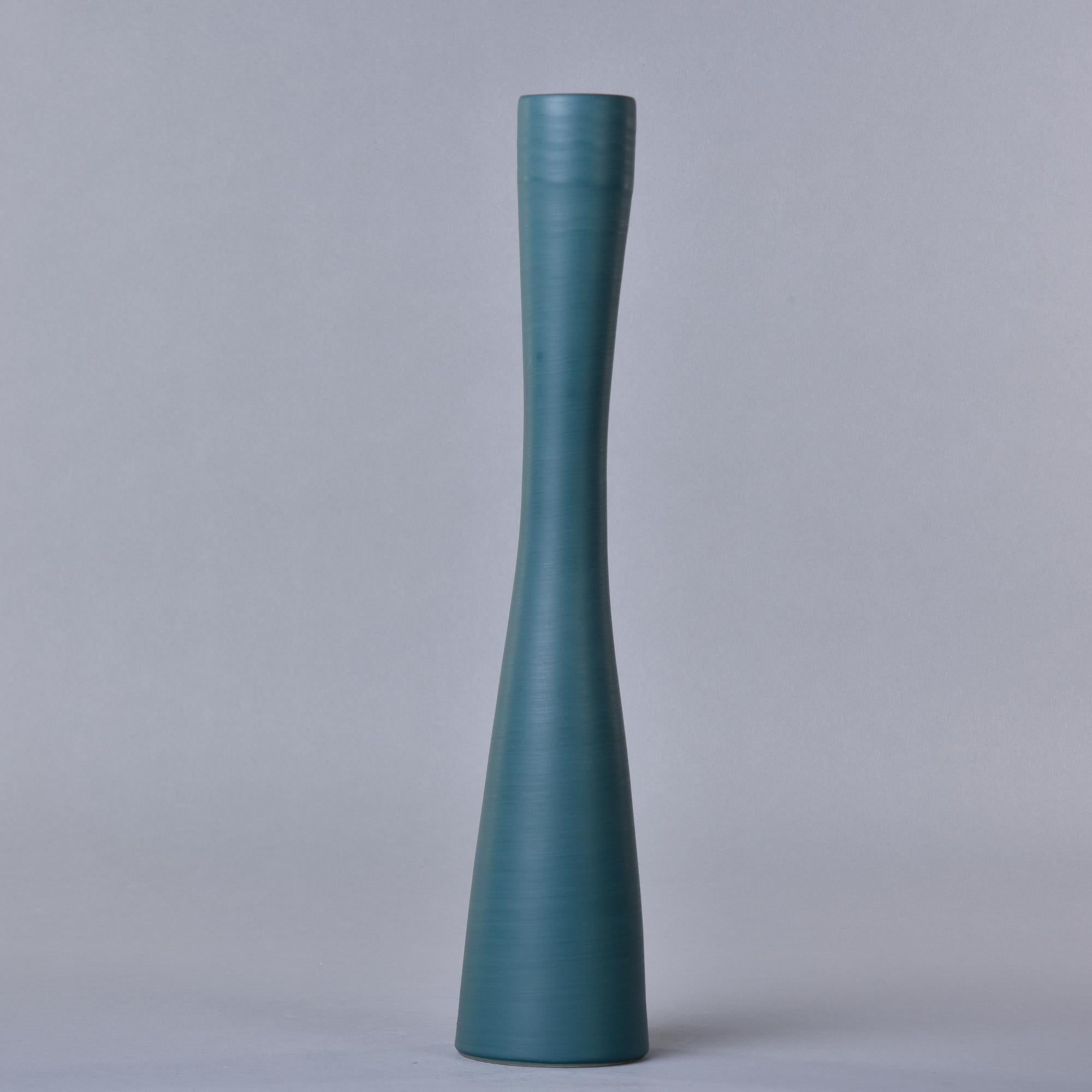 Italian New Rina Menardi Tall Flute Vase in Dark Mint Glaze For Sale