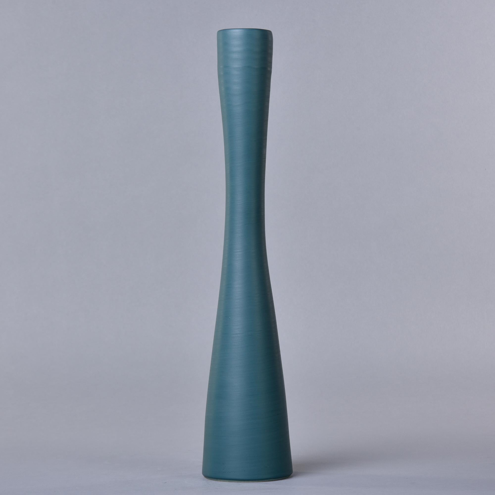 Glazed New Rina Menardi Tall Flute Vase in Dark Mint Glaze For Sale