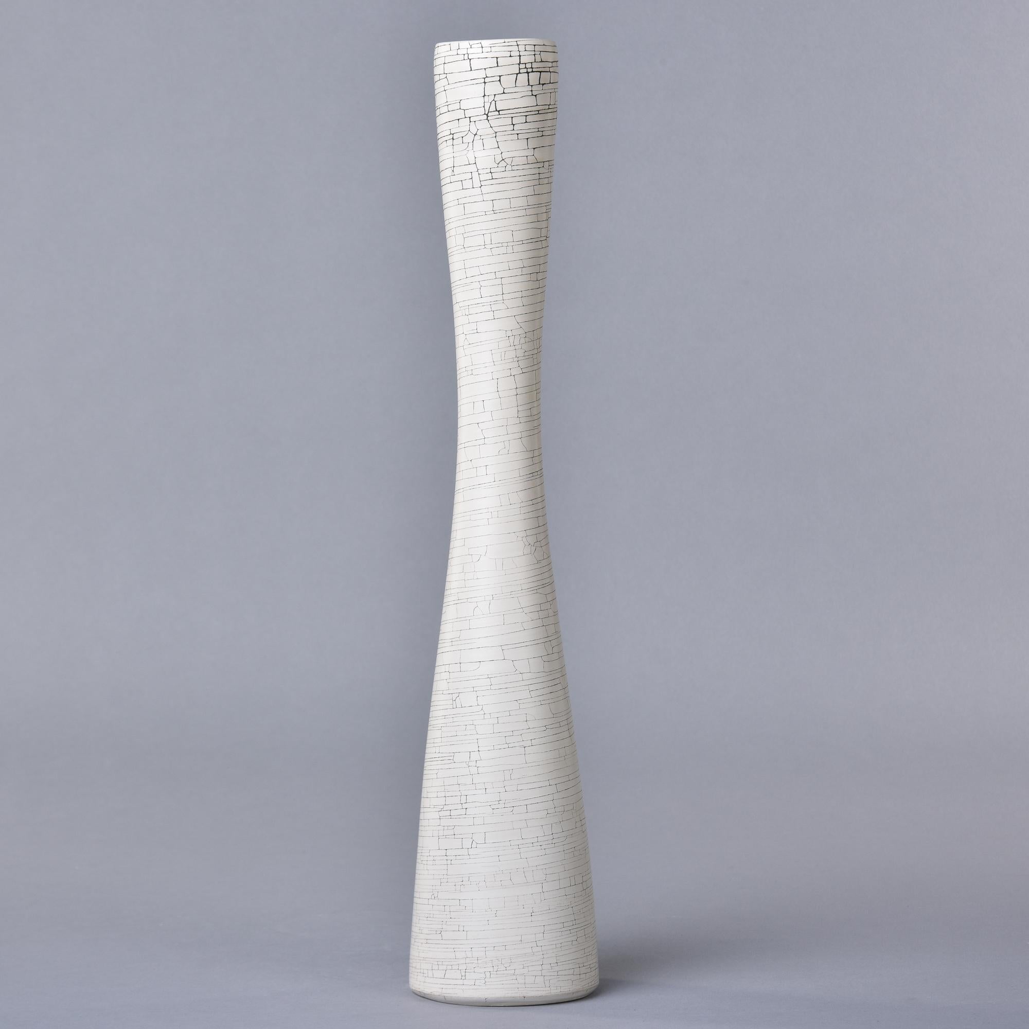 Mid-Century Modern New Rina Menardi Tall White Crackle Flute Vase For Sale