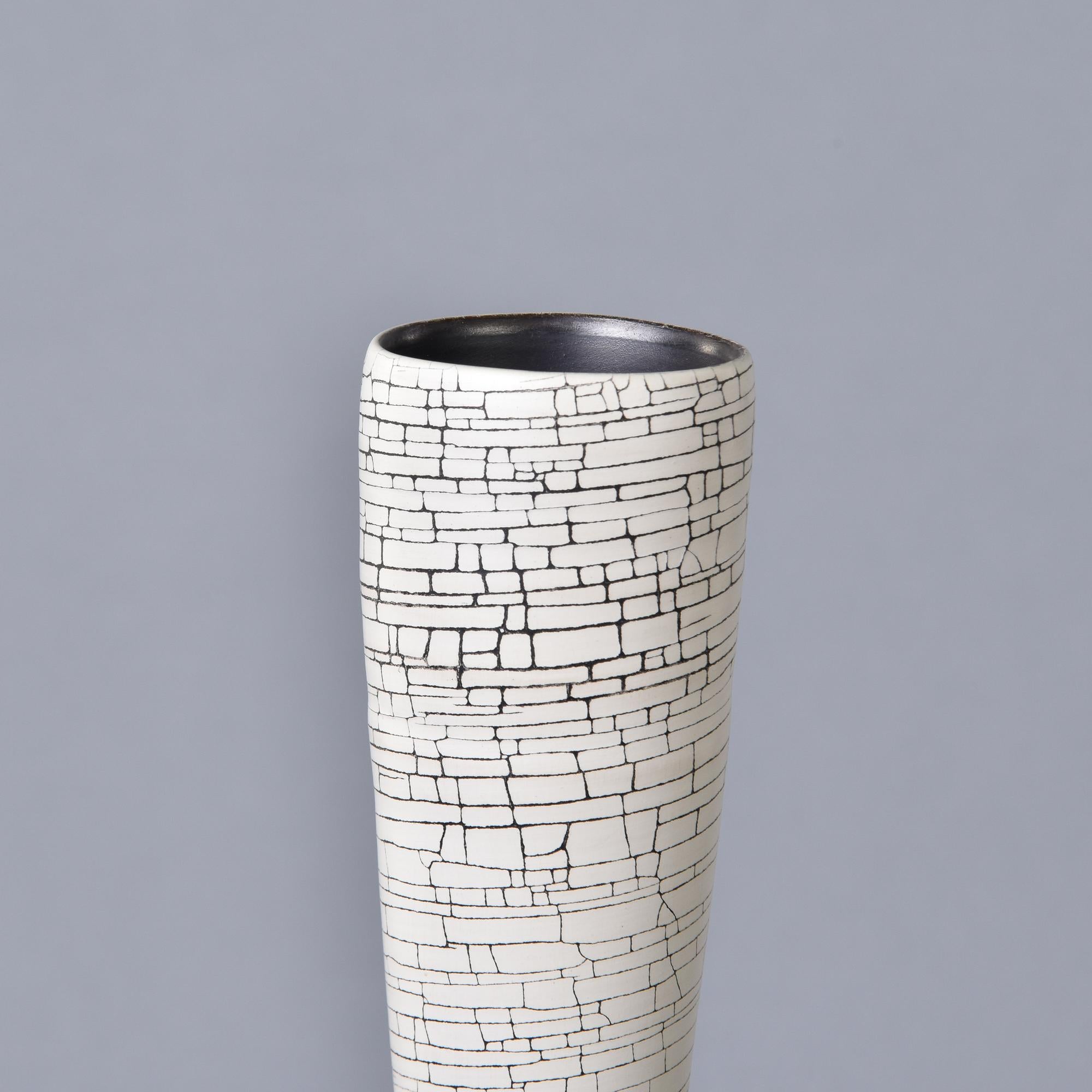 Contemporary New Rina Menardi Tall White Crackle Flute Vase For Sale