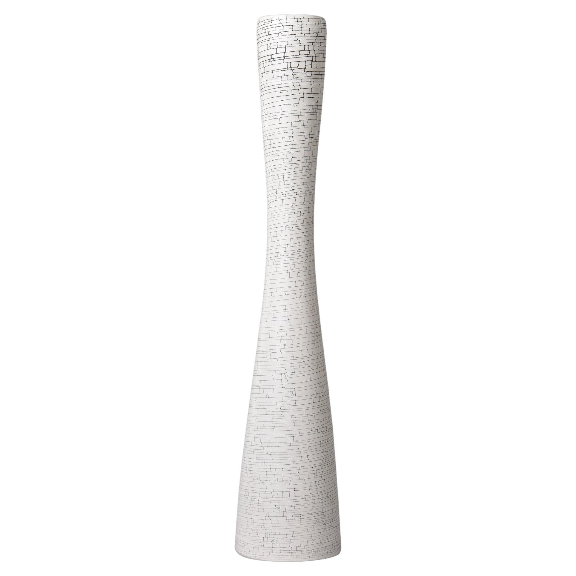 New Rina Menardi Tall White Crackle Flute Vase For Sale