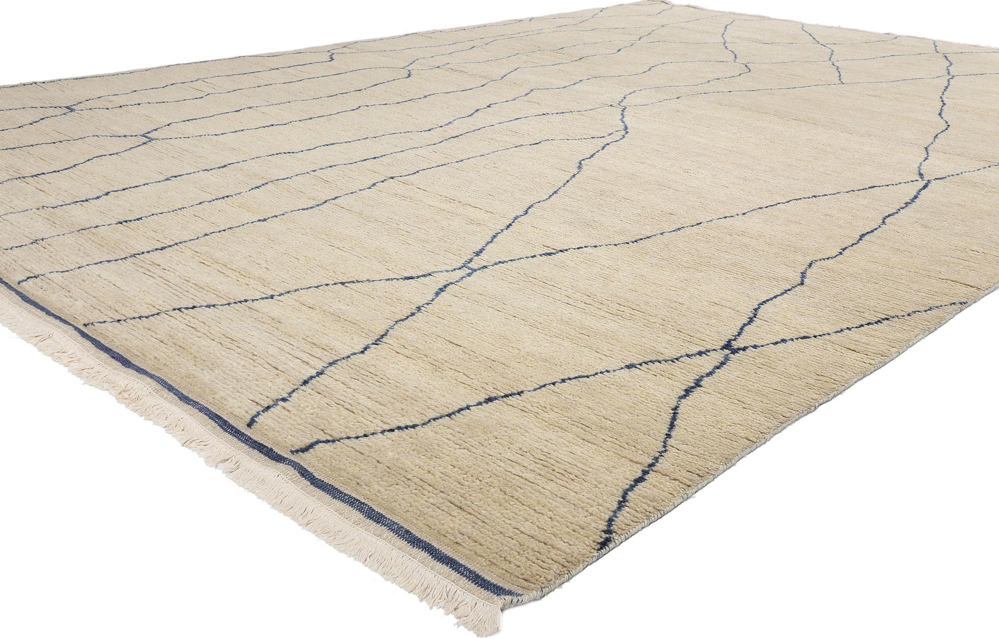31281 New Rippled Silence Organic Modern Moroccan Rug, 10'01 x 14'05. Hand-knotted with fine wool, the Rippled Silence Organic Modern Moroccan Rug brings a sense of serenity and calm to almost any space. This Moroccan area rug features a neutral