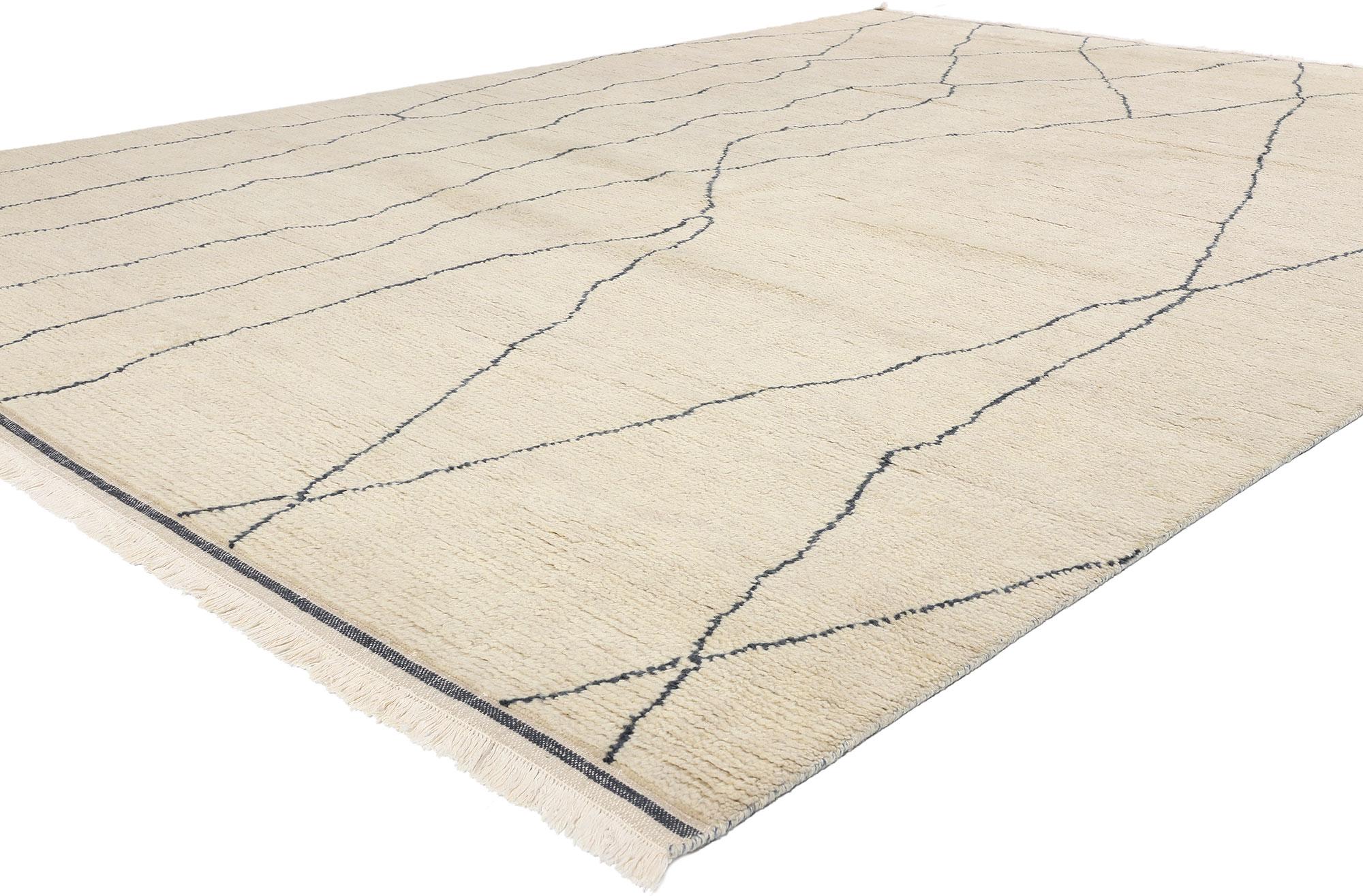 31292 New Rippled Silence Moderner marokkanischer Bio-Teppich, 08'11 x 12'03. Der aus feiner Wolle handgeknüpfte moderne marokkanische Bio-Teppich Rippled Silence bringt ein Gefühl der Gelassenheit und Ruhe in fast jeden Raum. Dieser marokkanische
