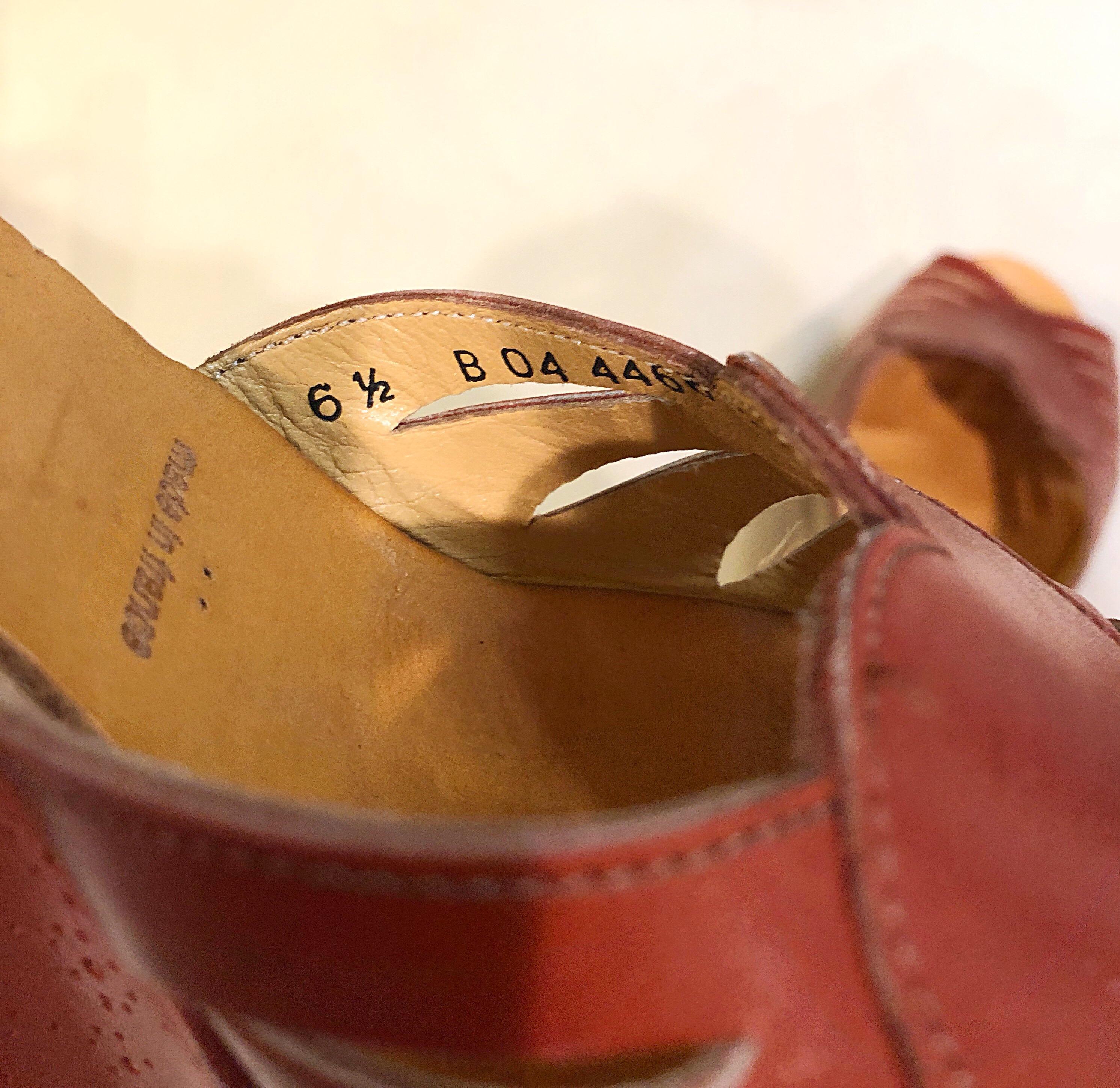 Women's New Robert Clergerie Size 6.5 1990s Cordovan Red Brown Heart Slides Wedges Shoes