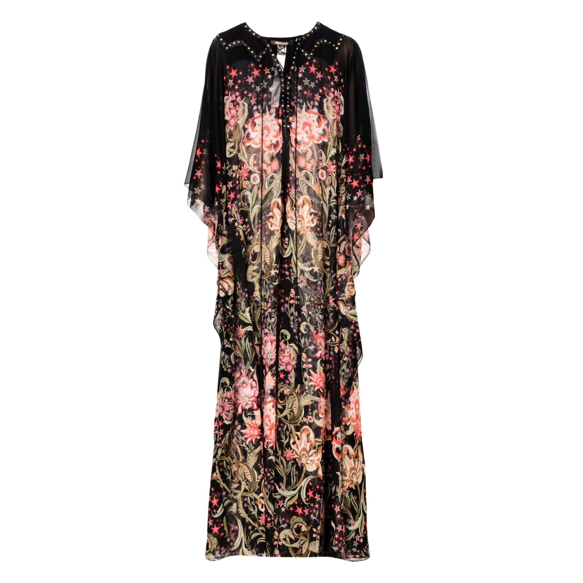 Neu Roberto Cavalli 100% Seide Nieten Floral Caftan-Stil Langes Kleid mit Blumenmuster w / Gürtel 40 im Angebot