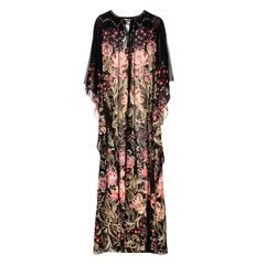 New Roberto Cavalli 100% Silk Studded Floral Caftan-Style Long Dress w / Belt 40
