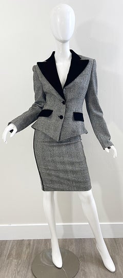 Roberto Cavalli Runway Fall 2005 Size 42 / 8 Black White Plaid Skirt Suit Y2K